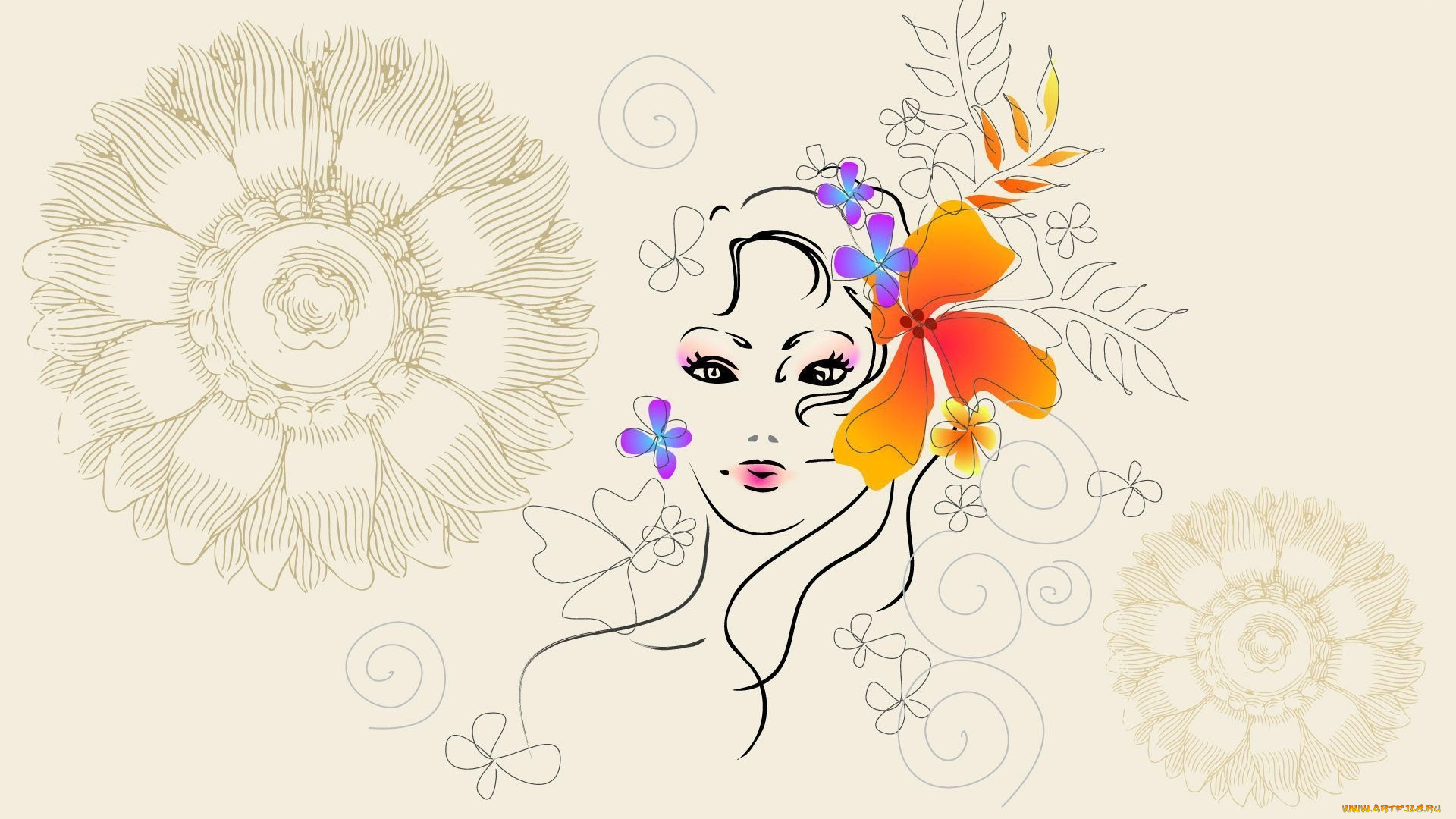 векторная, графика, девушки, лицо