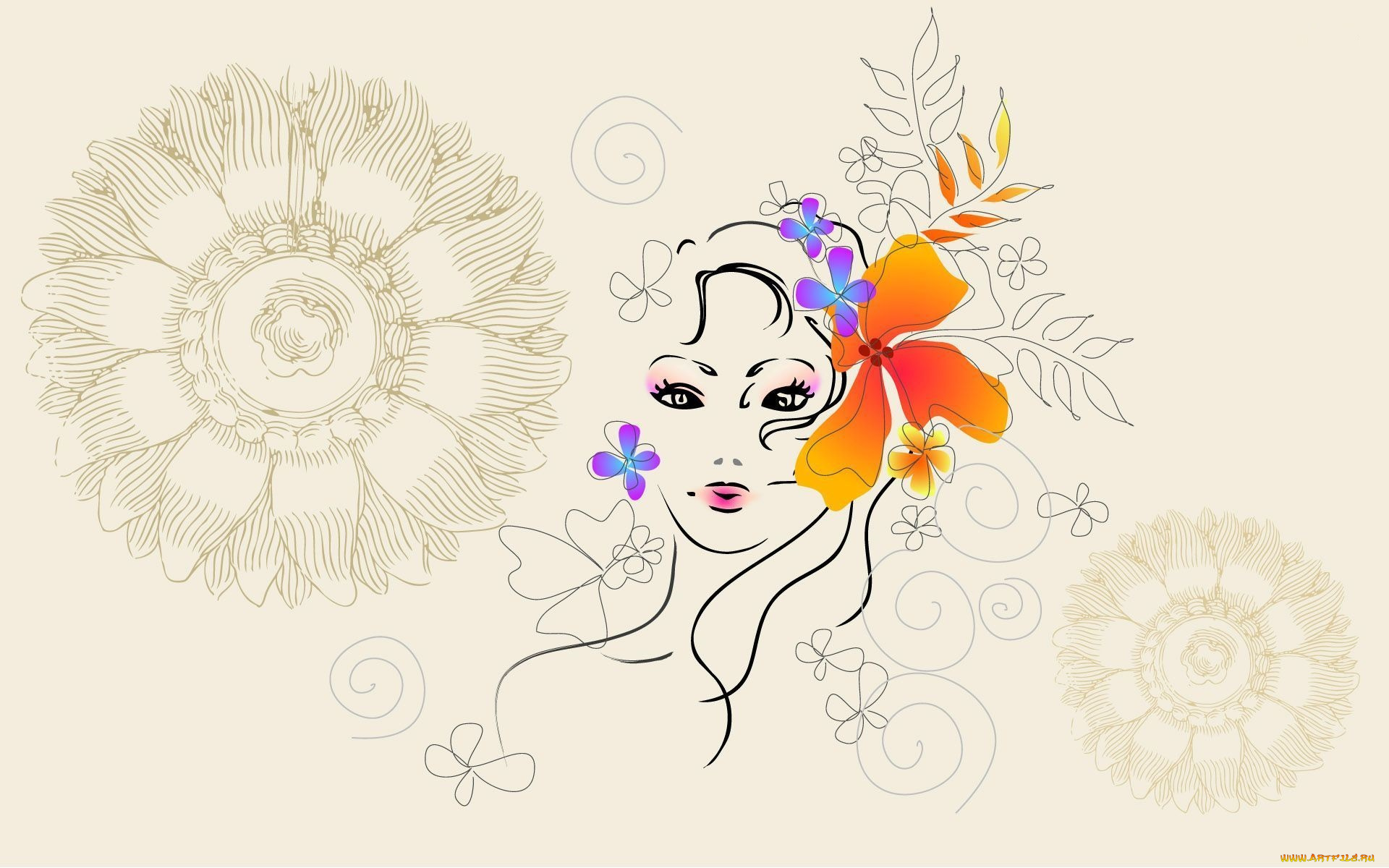 векторная, графика, девушки, лицо