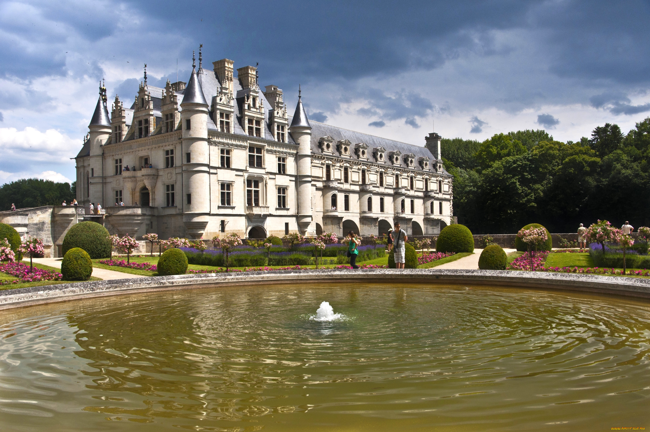 шенонсо, города, замки, франции, фонтан, замок