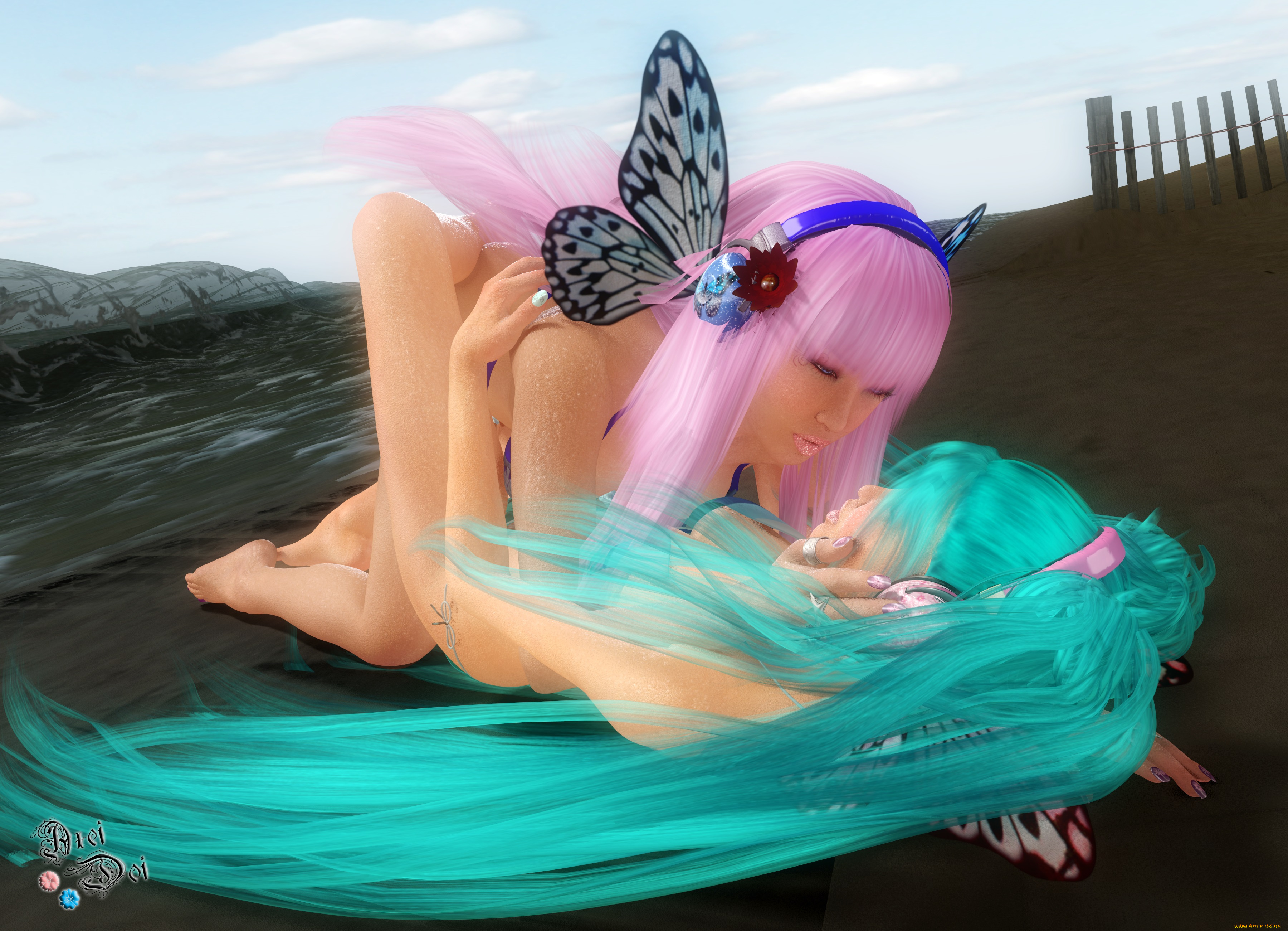 3д, графика, аниме, , anime, девушки, взгляд