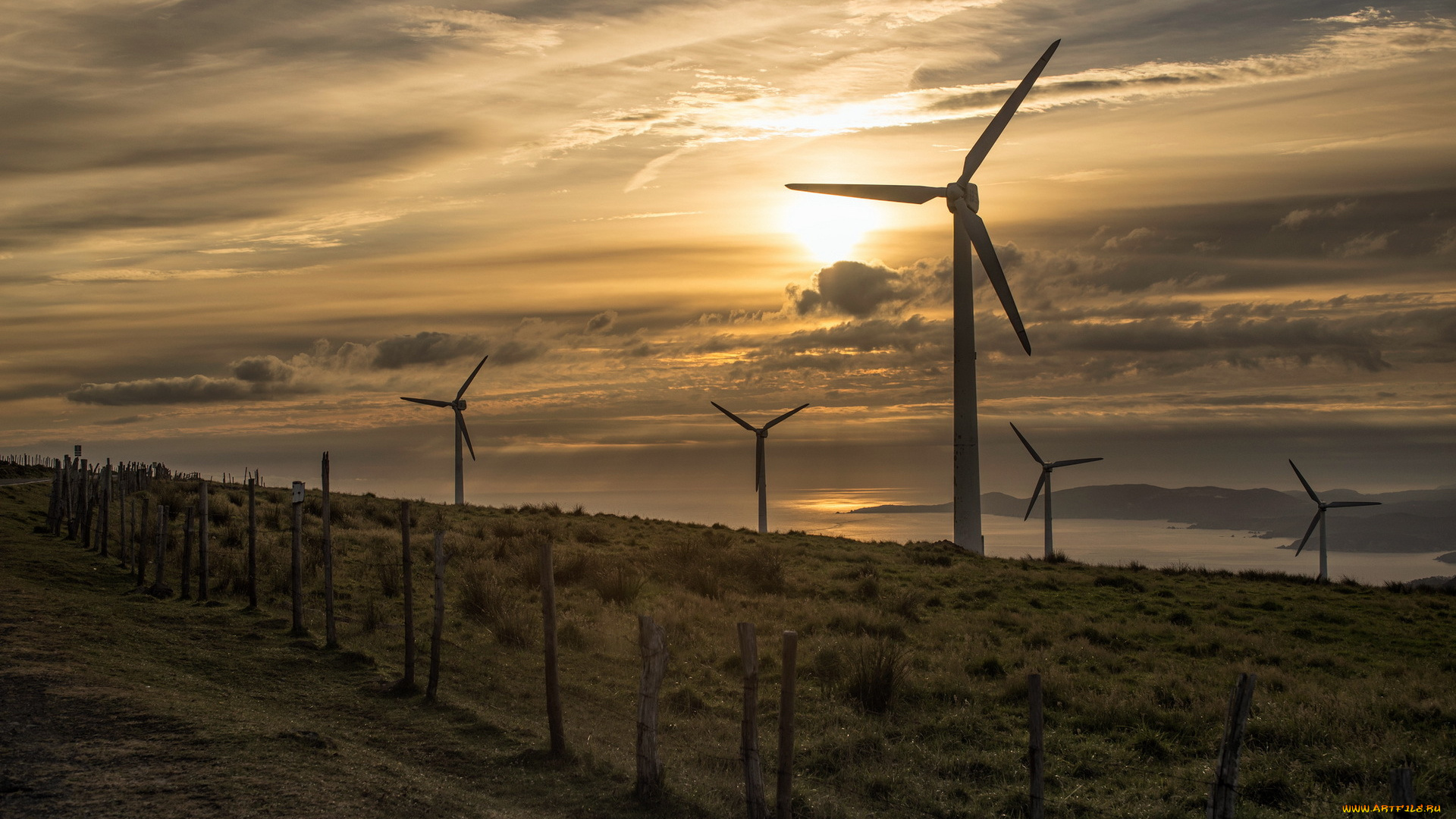 разное, мельницы, ветряки, закат, пейзаж