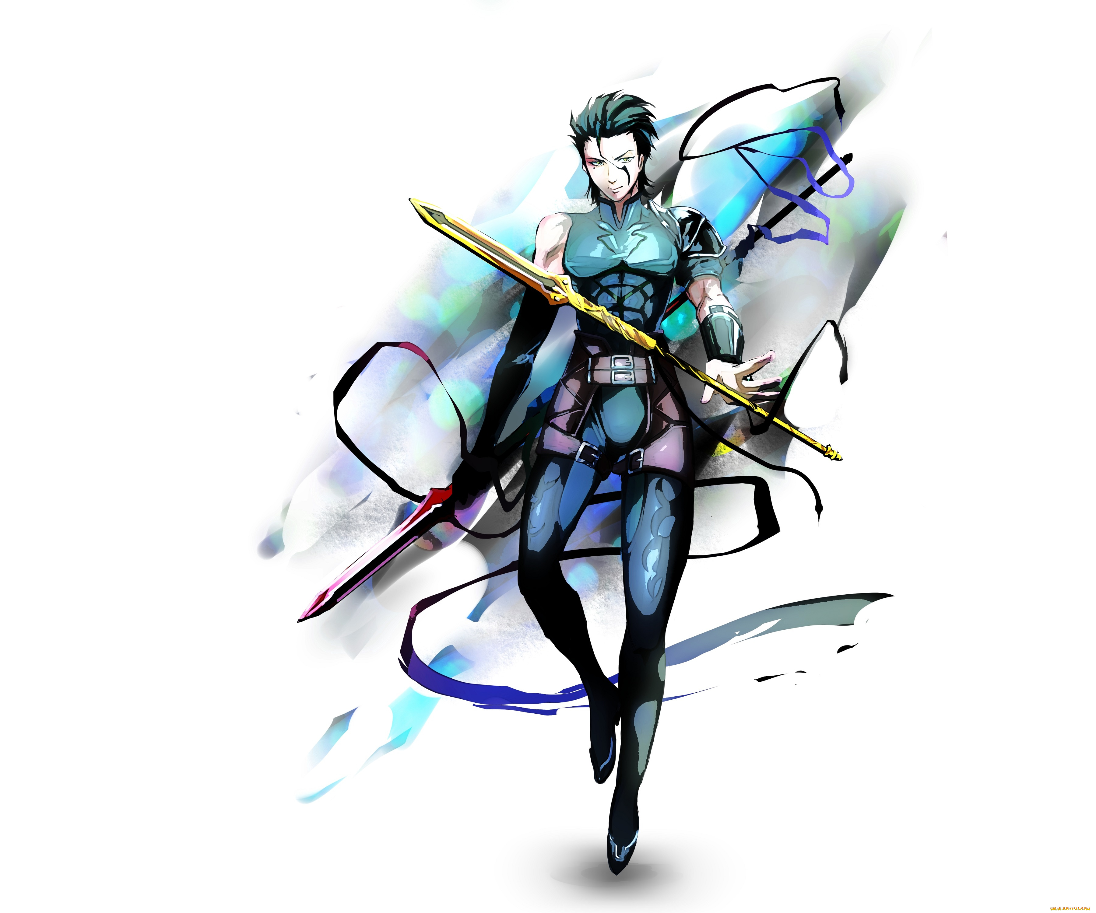 разное, арты, парень, судьба, начало, арт, белый, фон, оружие, копейщик, копьё, лансер