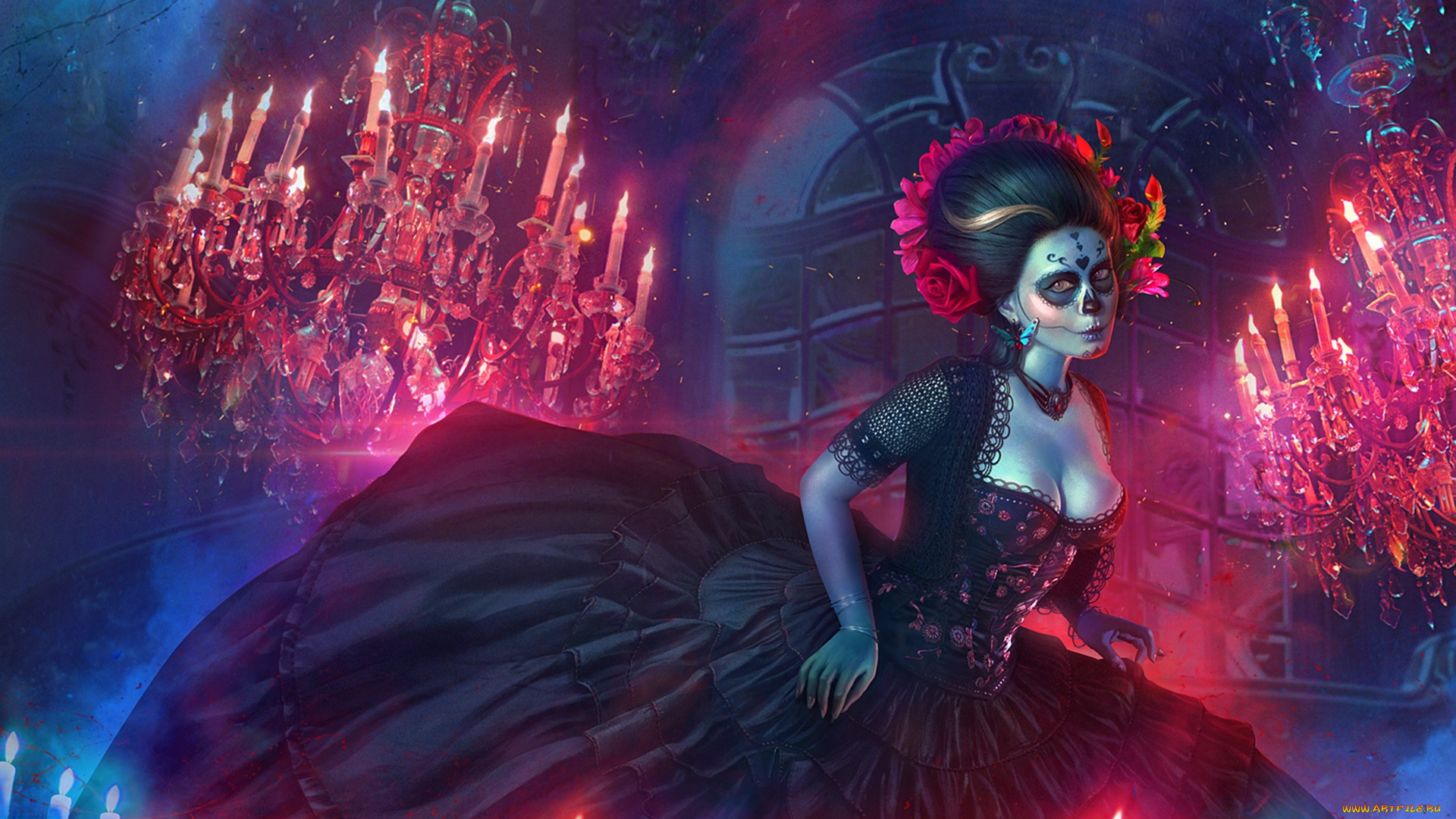 фэнтези, нежить, девушка, люстры, день, мёртвых