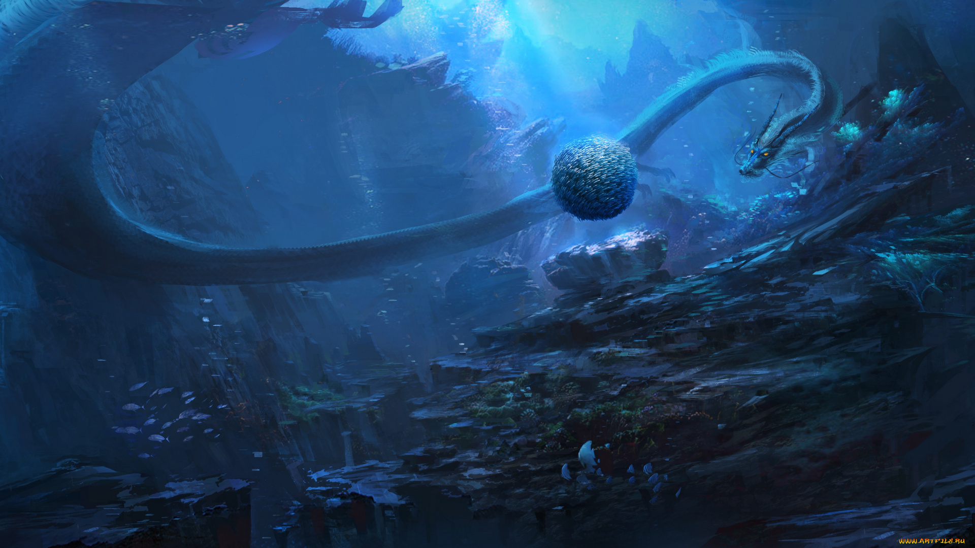 фэнтези, существа, змей, морской, глубина, монстр, существо