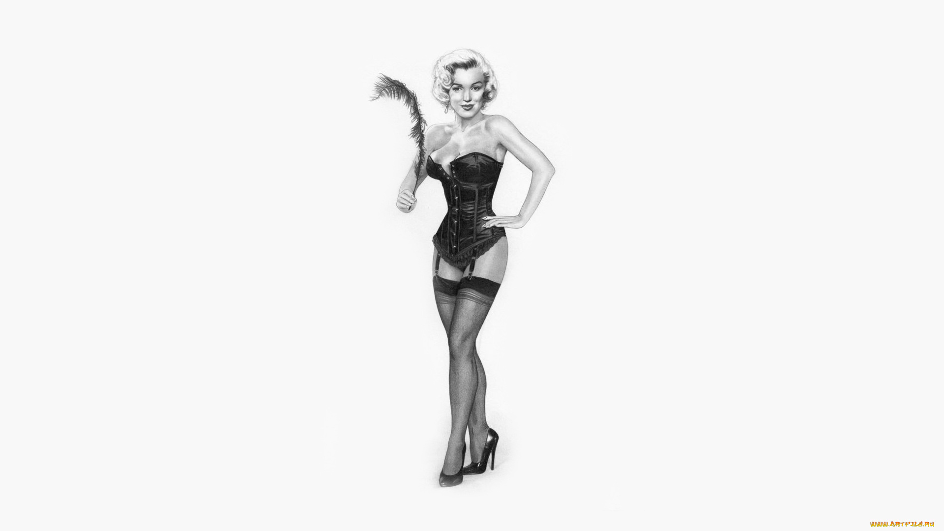 marylin, monroe, рисованное, кино, взгляд, фон, корсет, улыбка, девушка