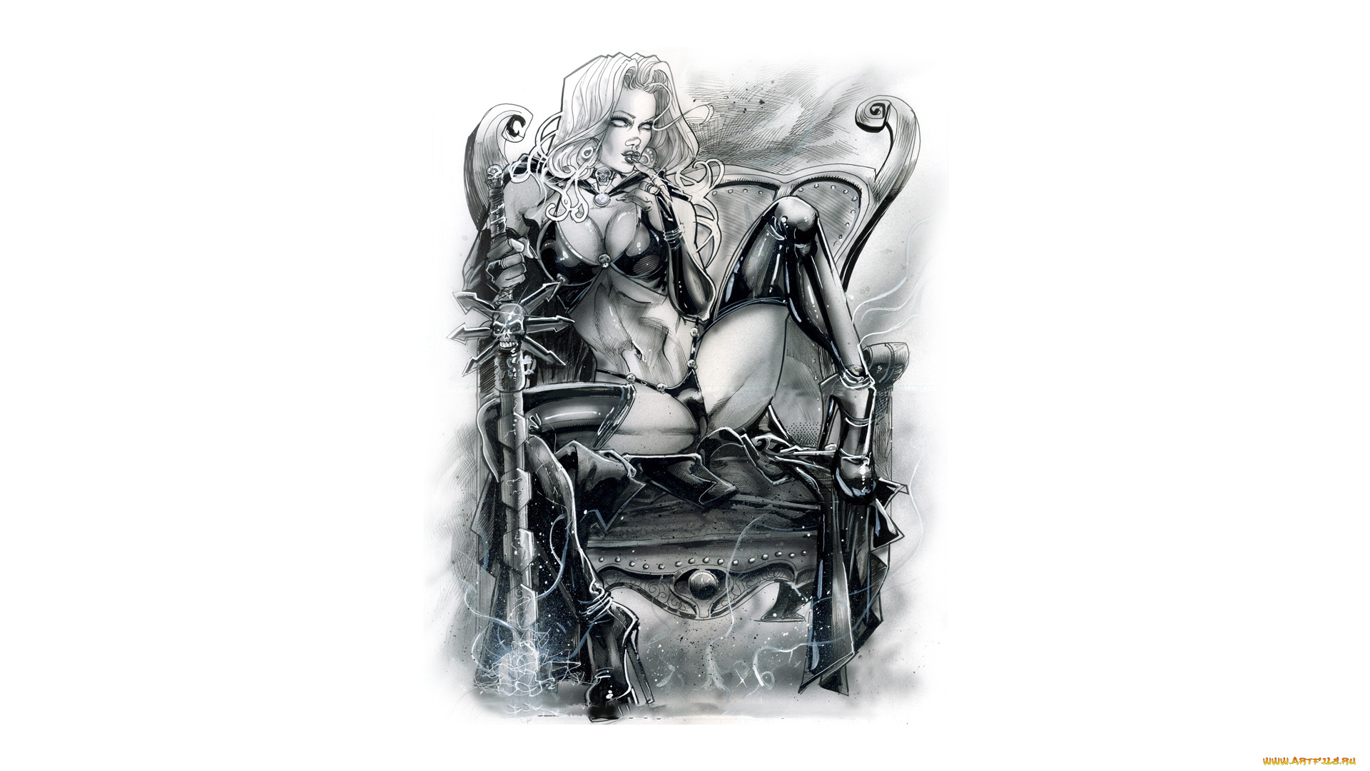 рисованное, комиксы, фон, девушка, кресло, взгляд