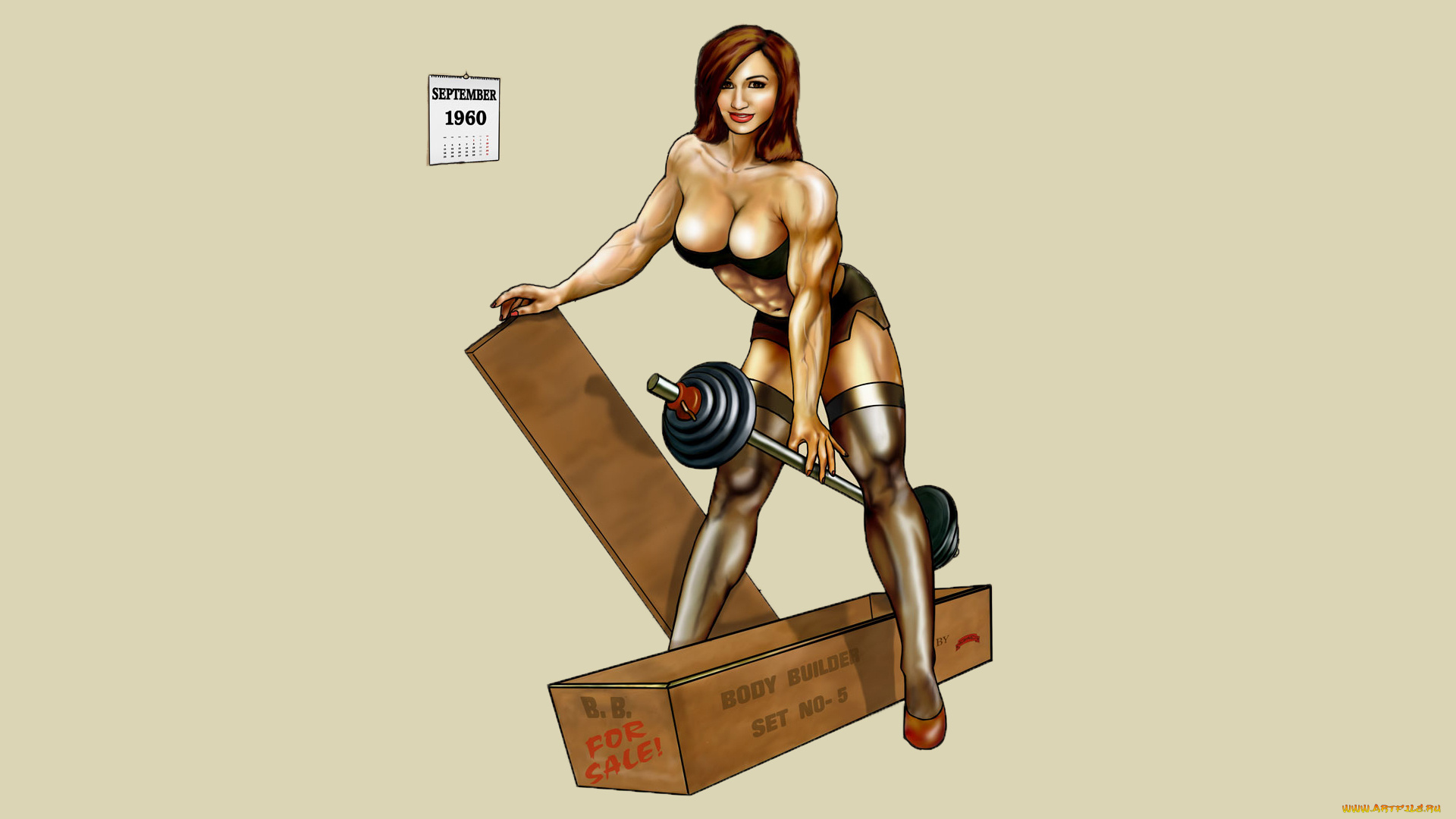 рисованное, комиксы, взгляд, штанга, улыбка, девушка, фон