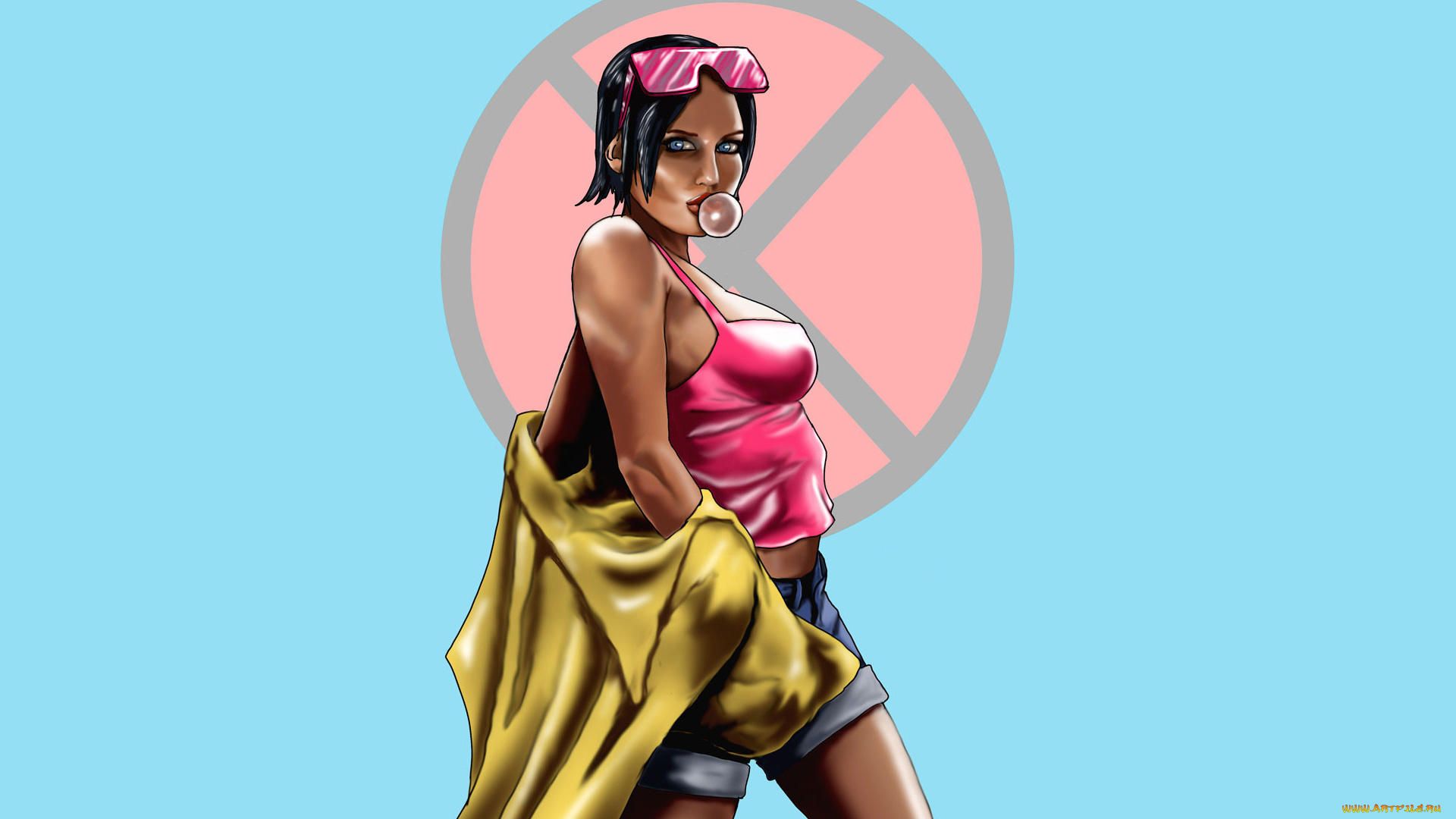 рисованное, люди, взгляд, девушка, фон, жвачка