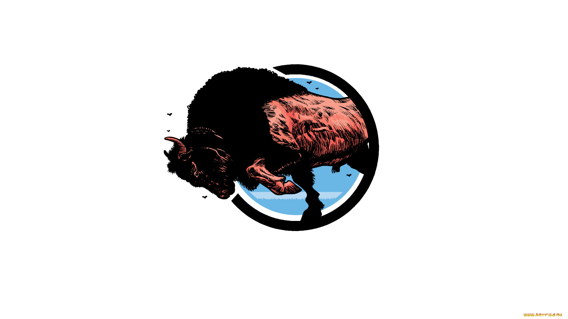 рисованное, минимализм, бизон, копыта, рога, сила