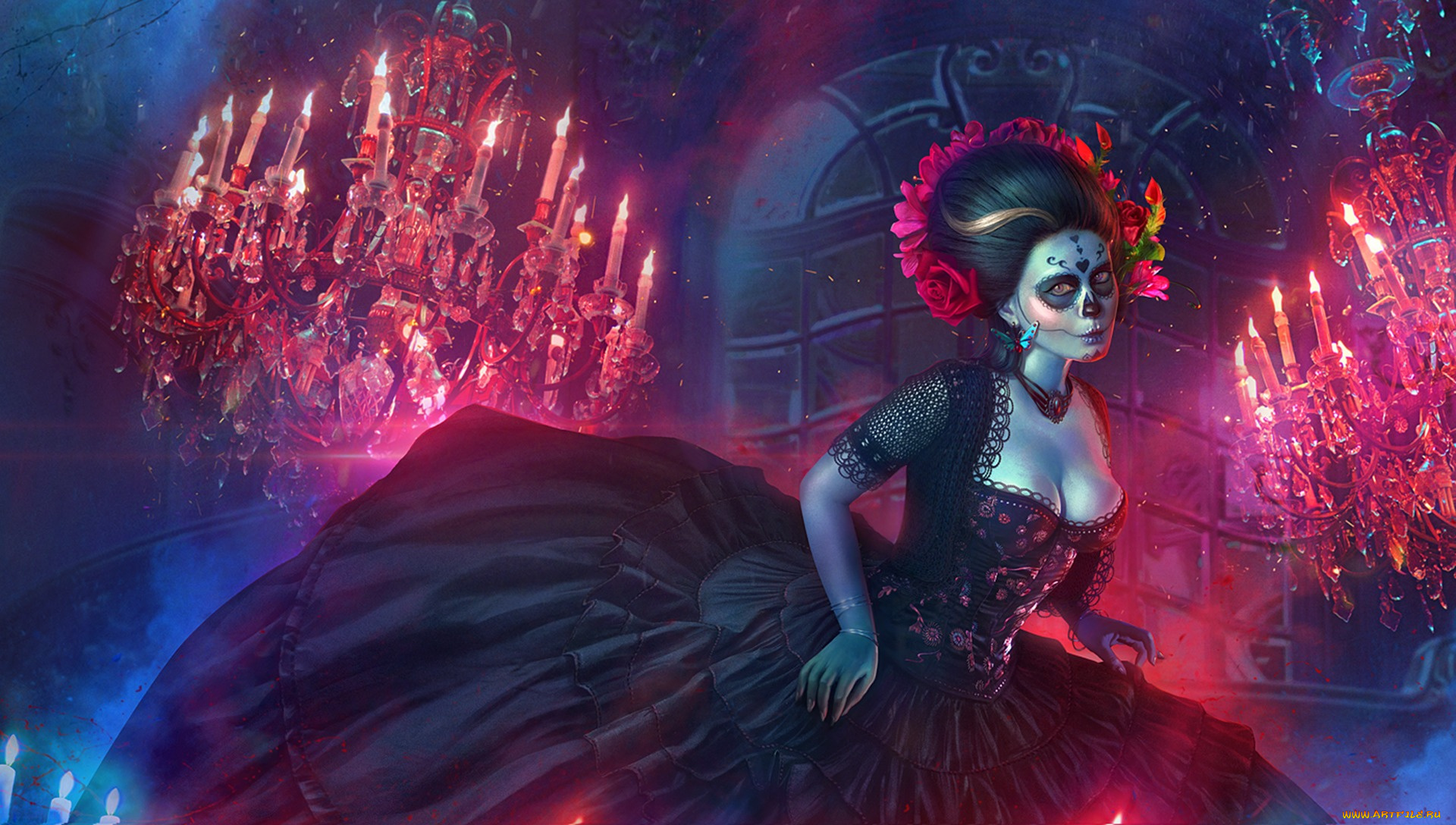 фэнтези, нежить, девушка, люстры, день, мёртвых