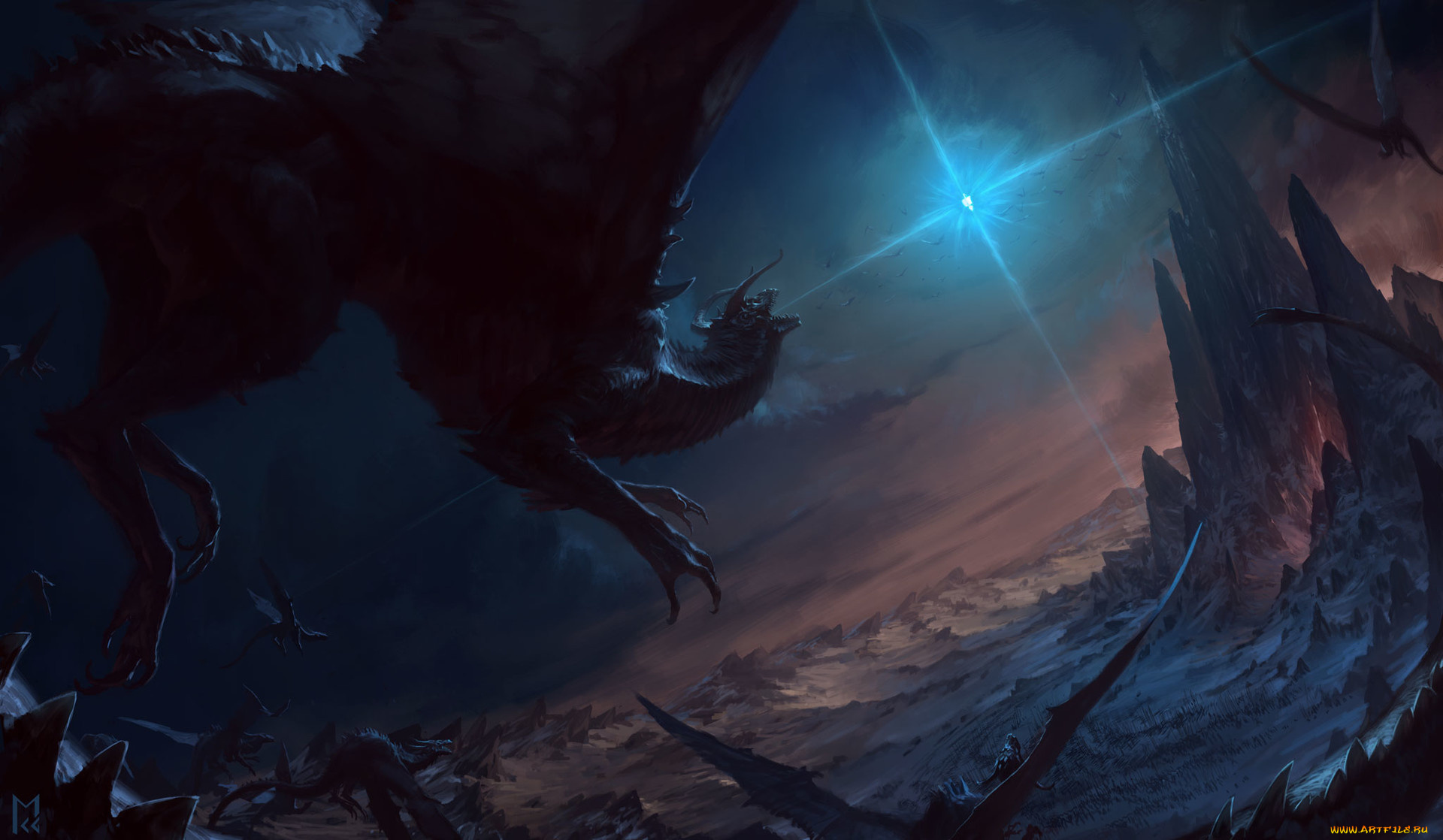 фэнтези, драконы, кристалл, скалы