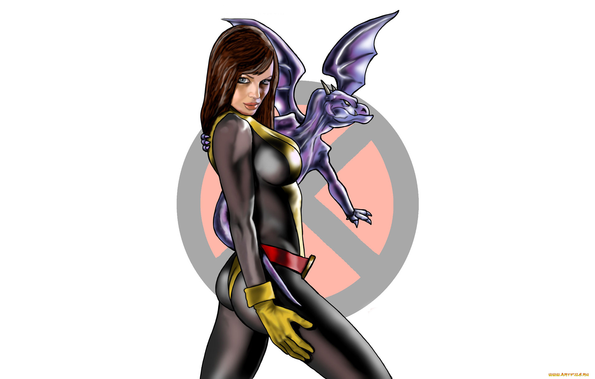 рисованное, комиксы, фон, униформа, взгляд, дракон, девушка