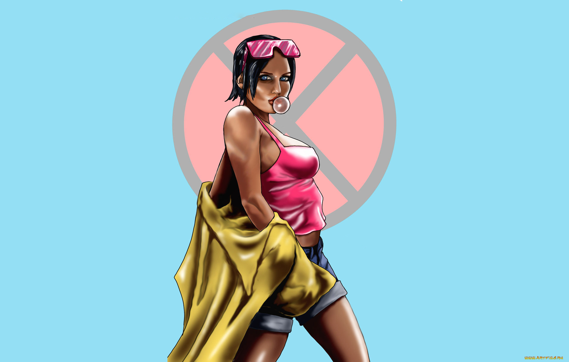 рисованное, люди, взгляд, девушка, фон, жвачка