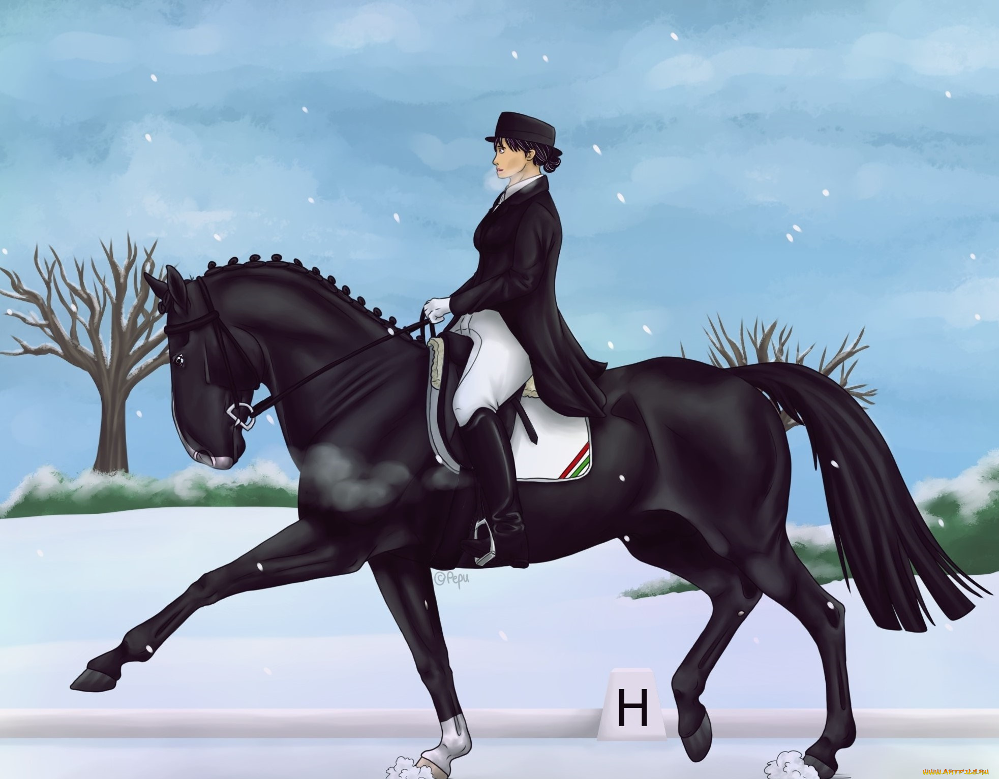 рисованное, животные, , лошади, лошадь, фон, всадник