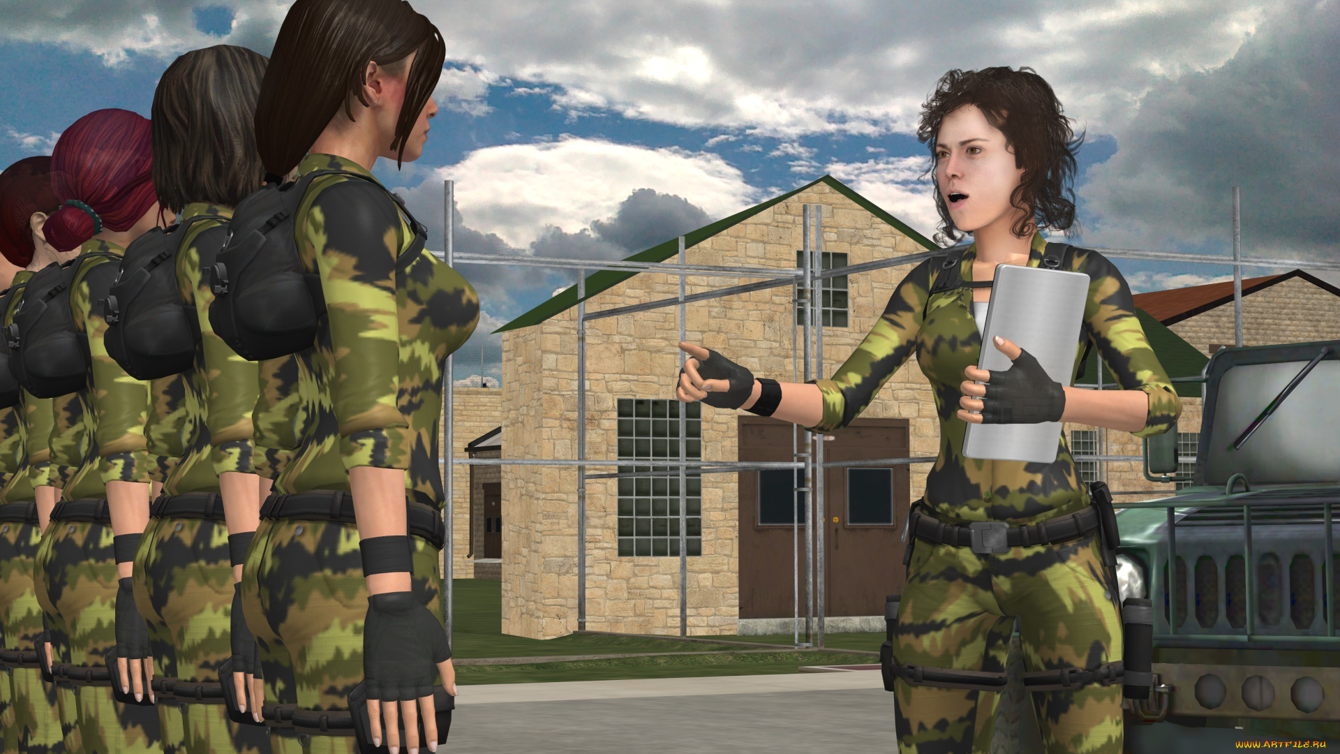 3д, графика, армия, , military, девушки, фон, взгляд