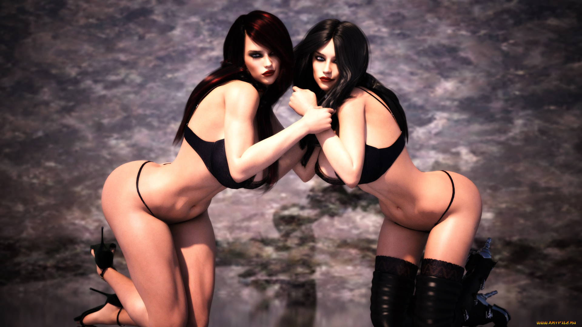 3д, графика, люди, , people, девушки, взгляд, фон