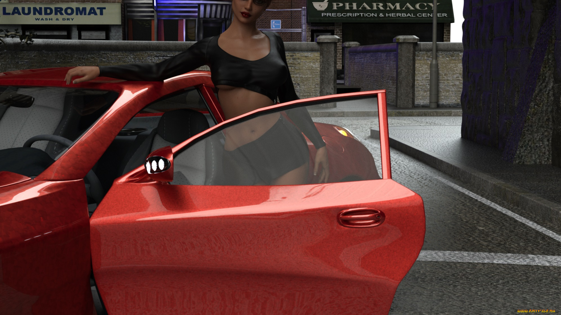 3д, графика, люди-авто, мото, , people-, car, , , moto, взгляд, девушка, автомобиль, фон