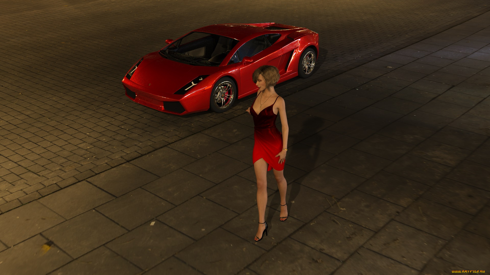 3д, графика, люди-авто, мото, , people-, car, , , moto, взгляд, девушка, автомобиль, фон