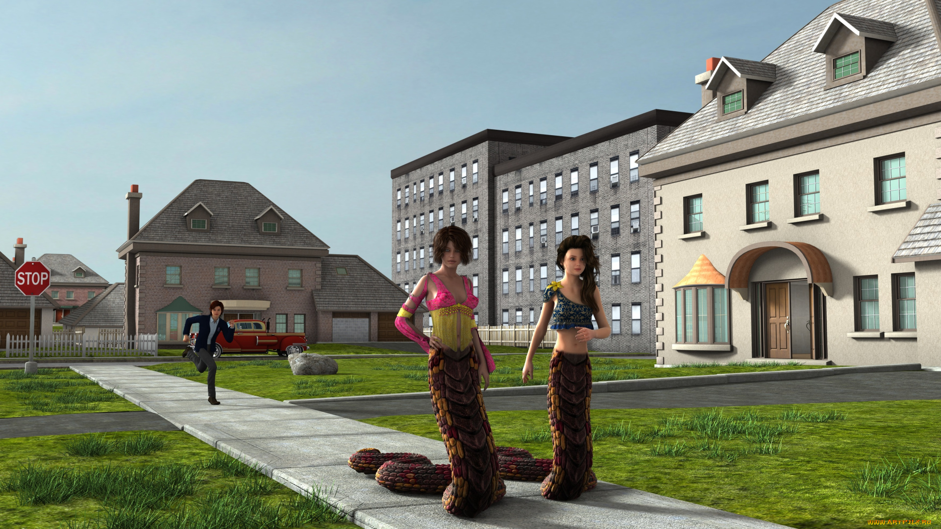 3д, графика, существа, , creatures, фон, взгляд, девушки