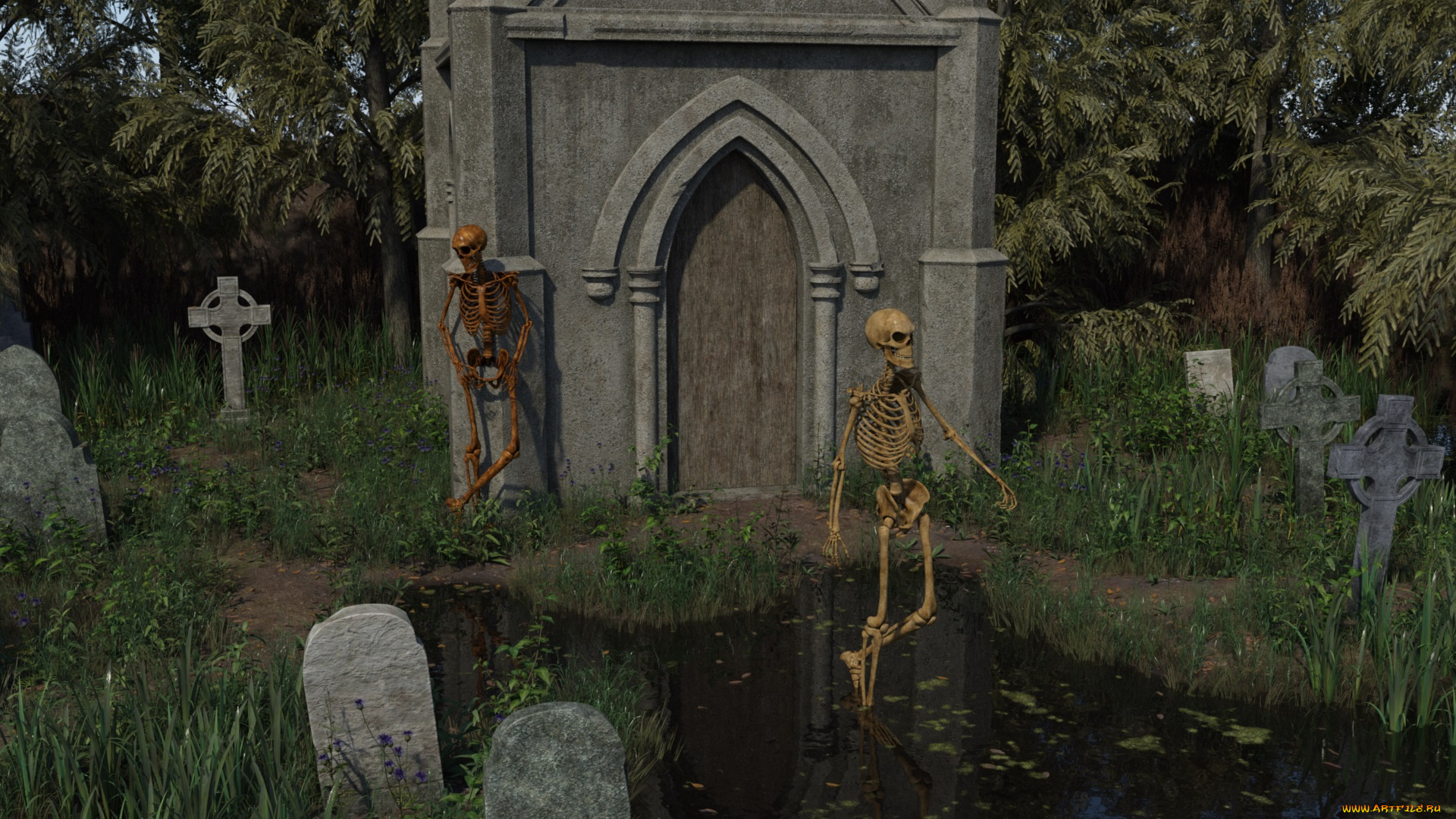 3д, графика, ужас, , horror, скелеты
