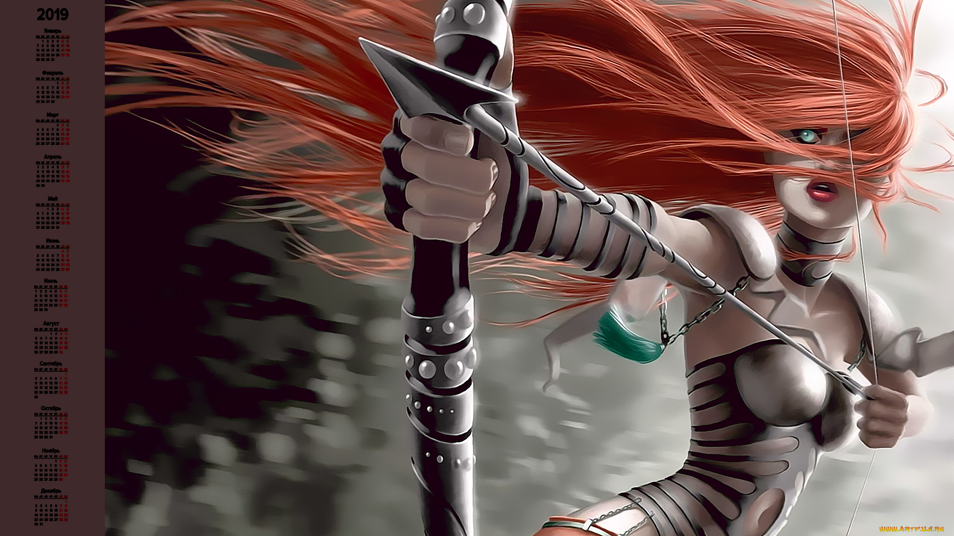 календари, фэнтези, стрела, оружие, взгляд, девушка, лук