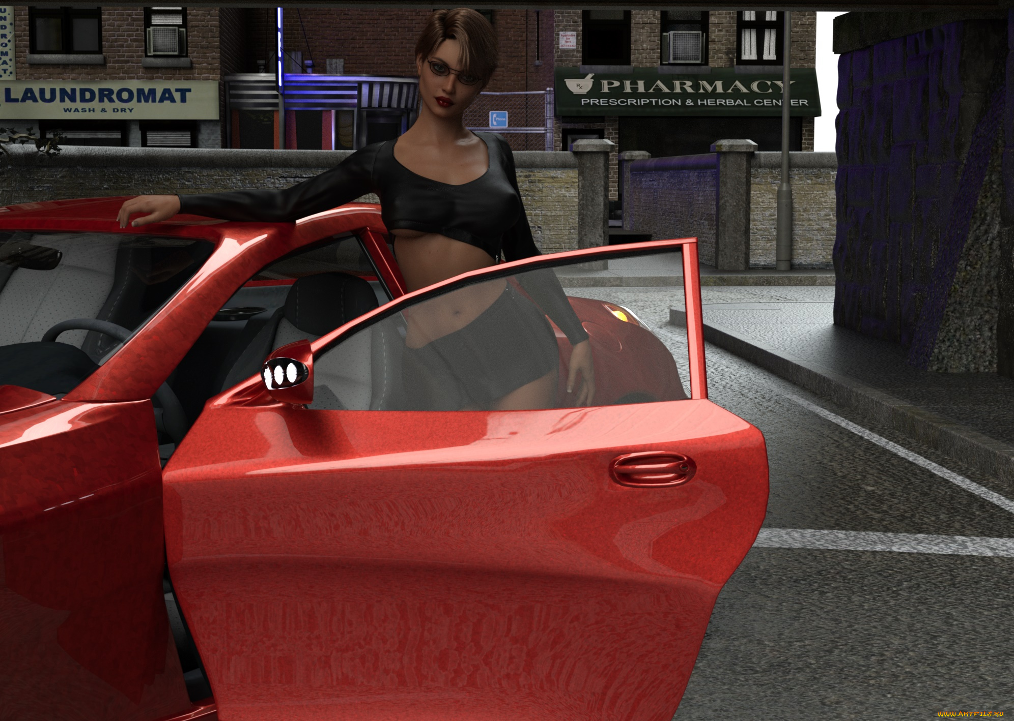 3д, графика, люди-авто, мото, , people-, car, , , moto, взгляд, девушка, автомобиль, фон