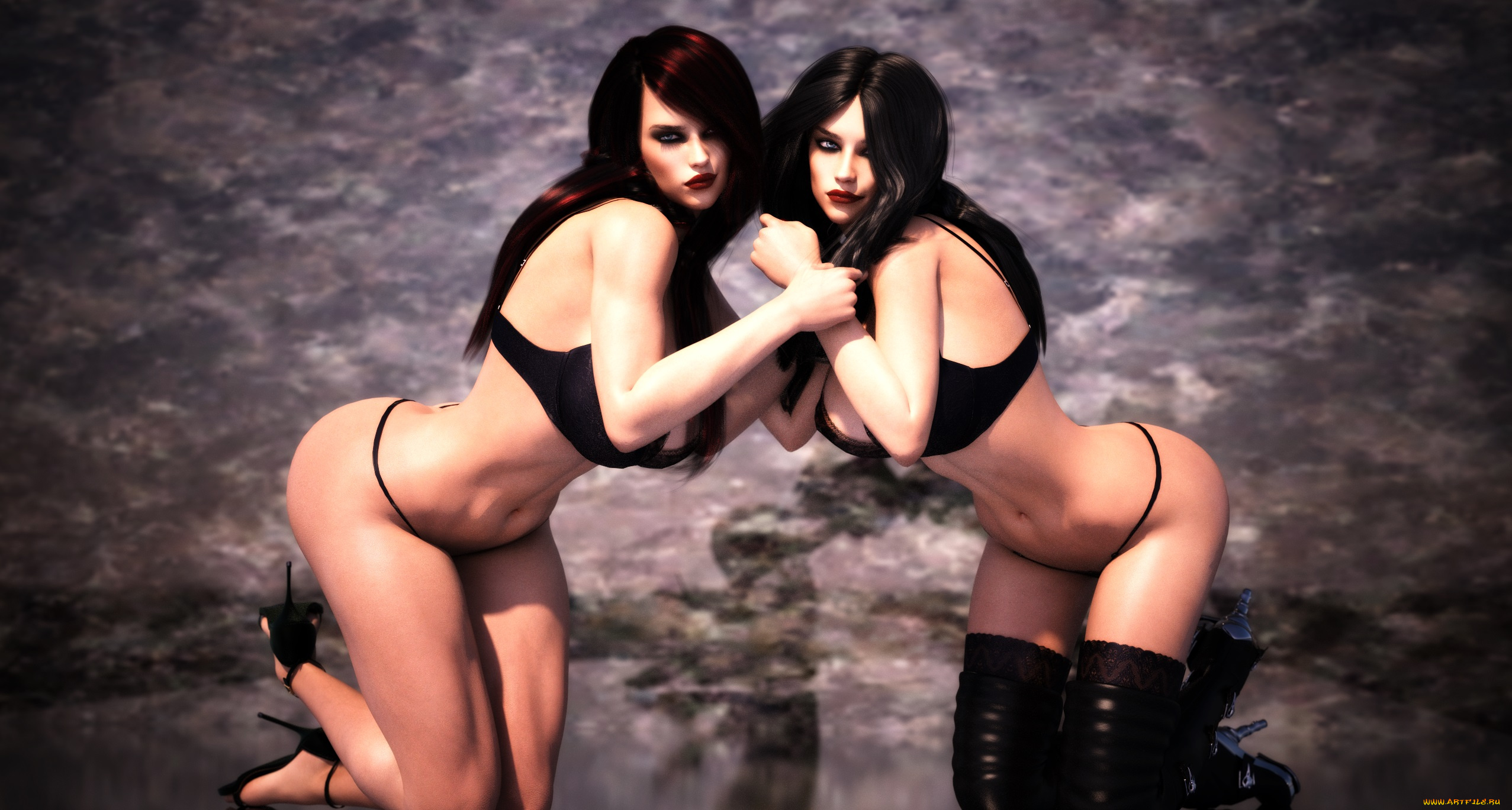 3д, графика, люди, , people, девушки, взгляд, фон