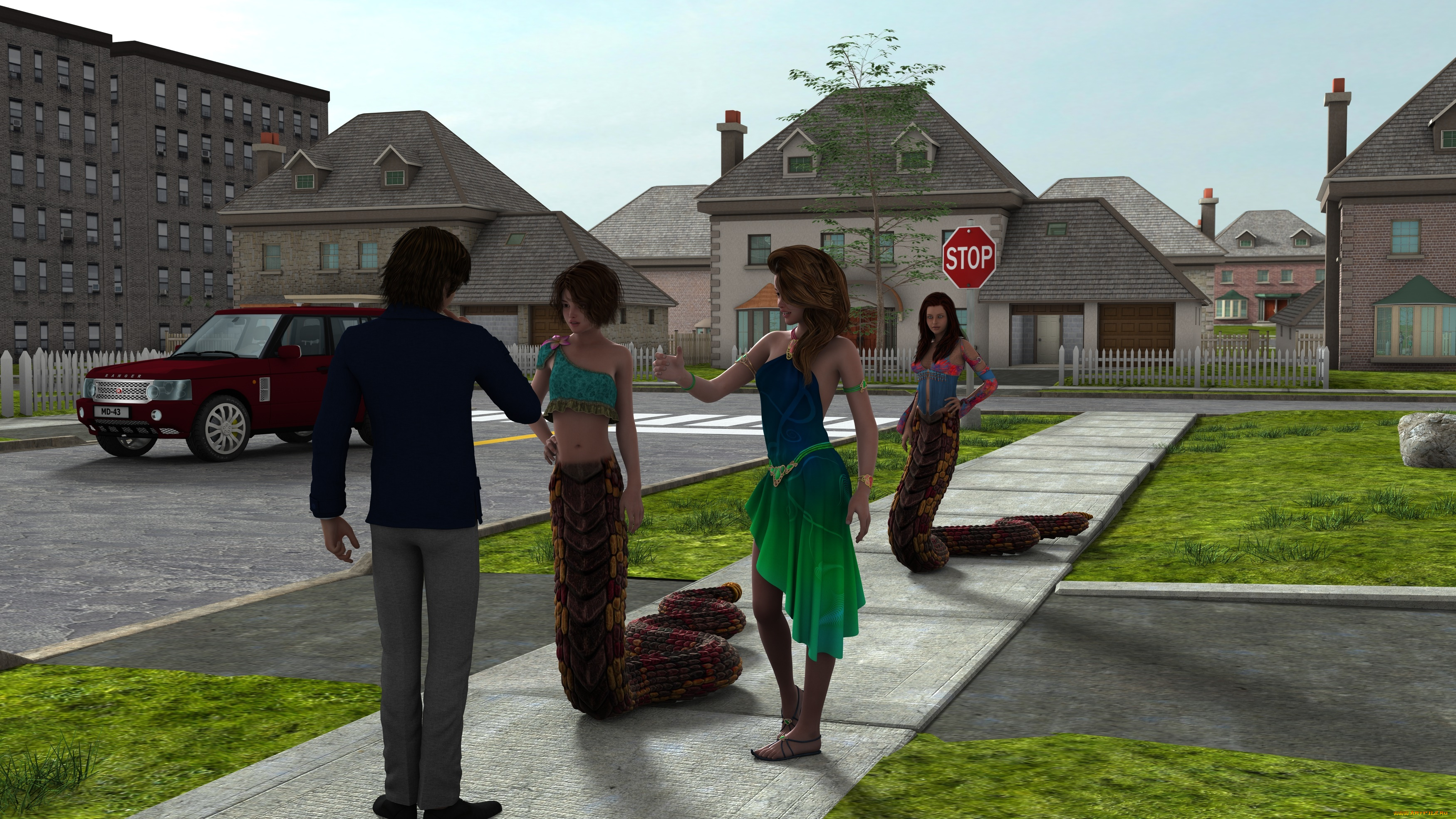 3д, графика, существа, , creatures, фон, взгляд, девушки