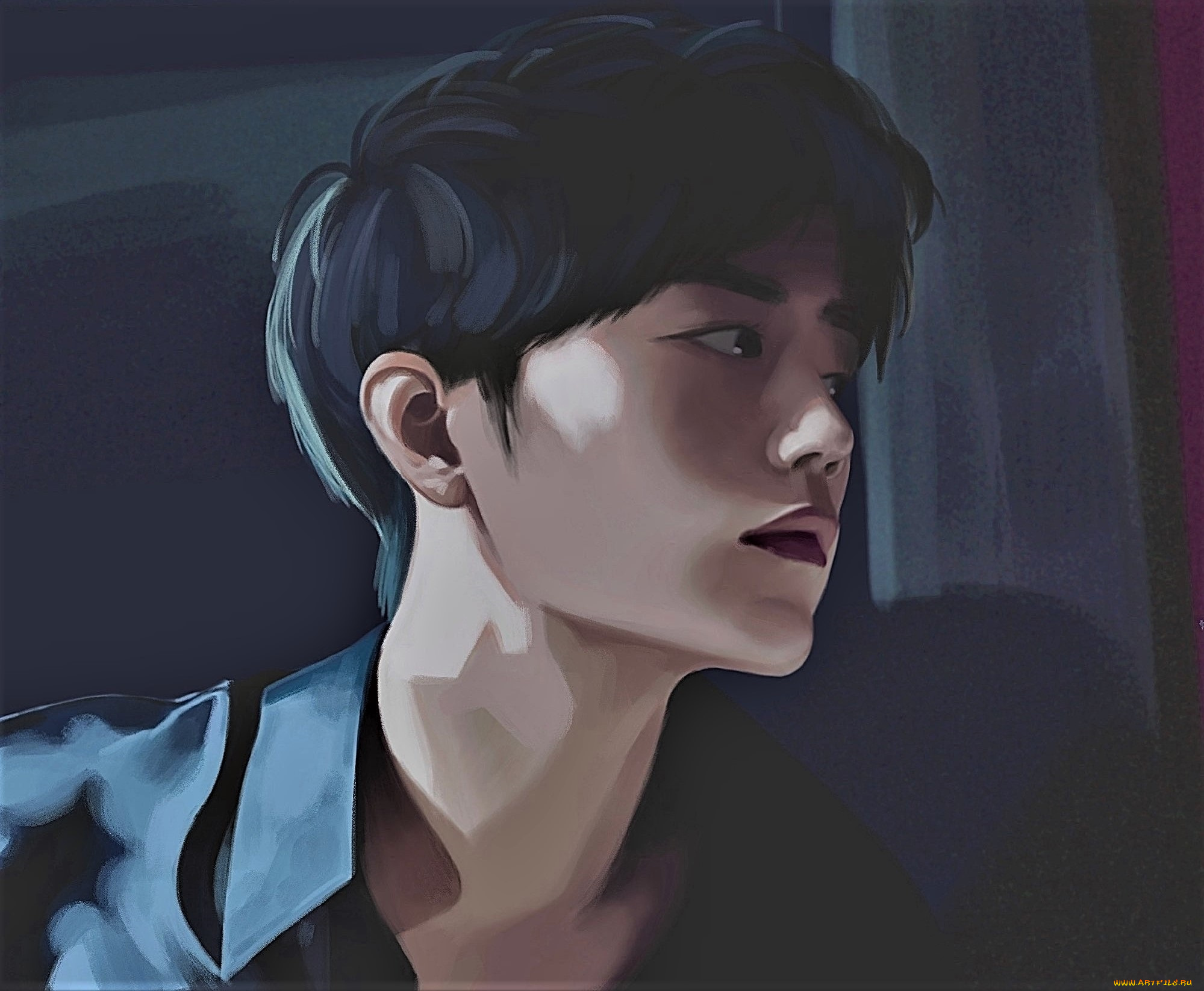 рисованное, люди, сяо, джань, лицо