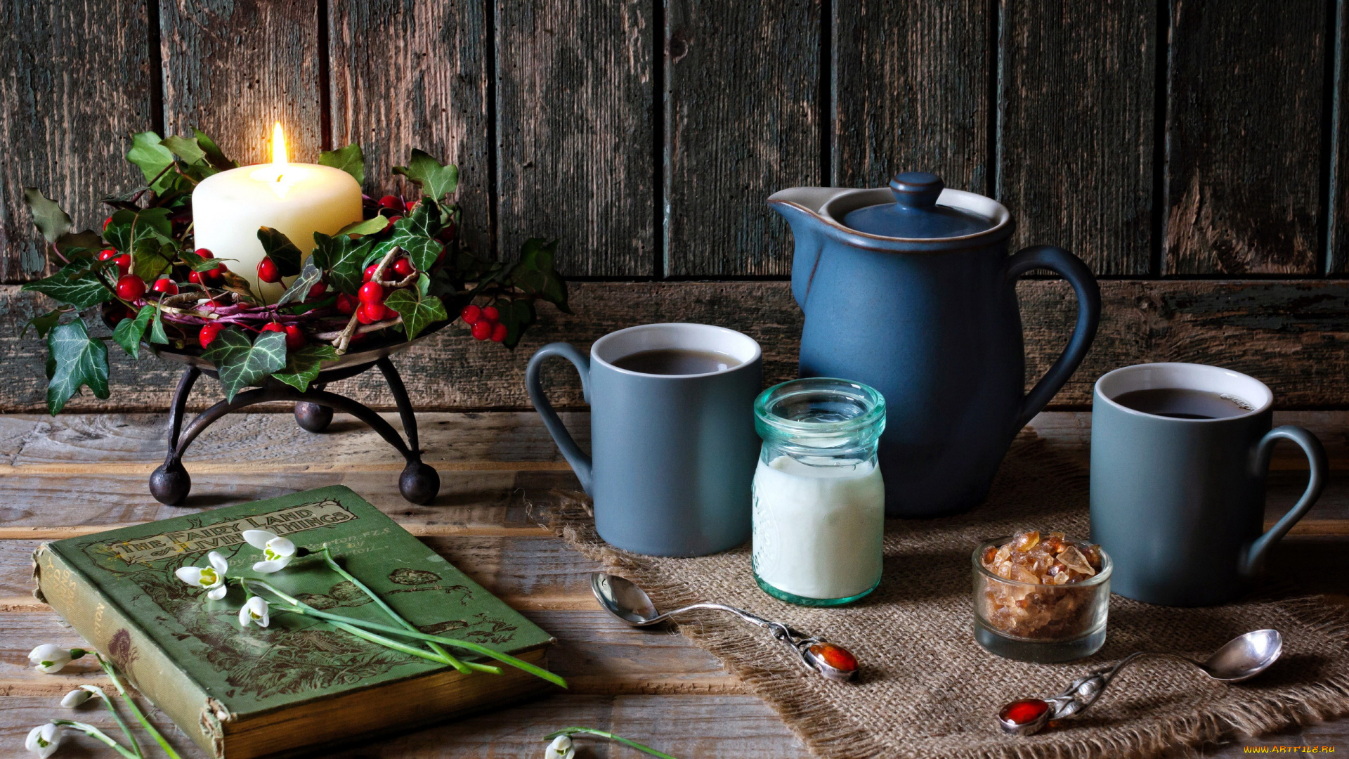 еда, натюрморт, свеча, сахар, кофе, цветы