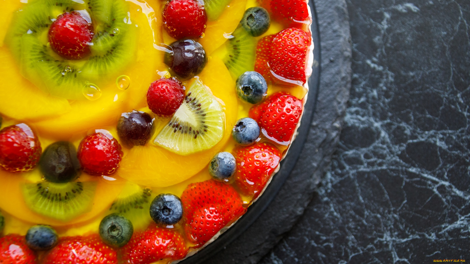 еда, торты, торт, желе, малина, клубника, киви