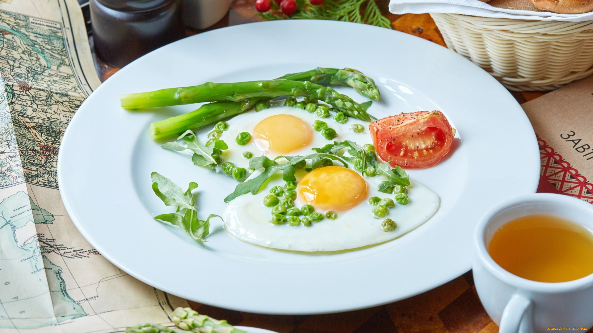 еда, яичные, блюда, спаржа, яйца, глазунья