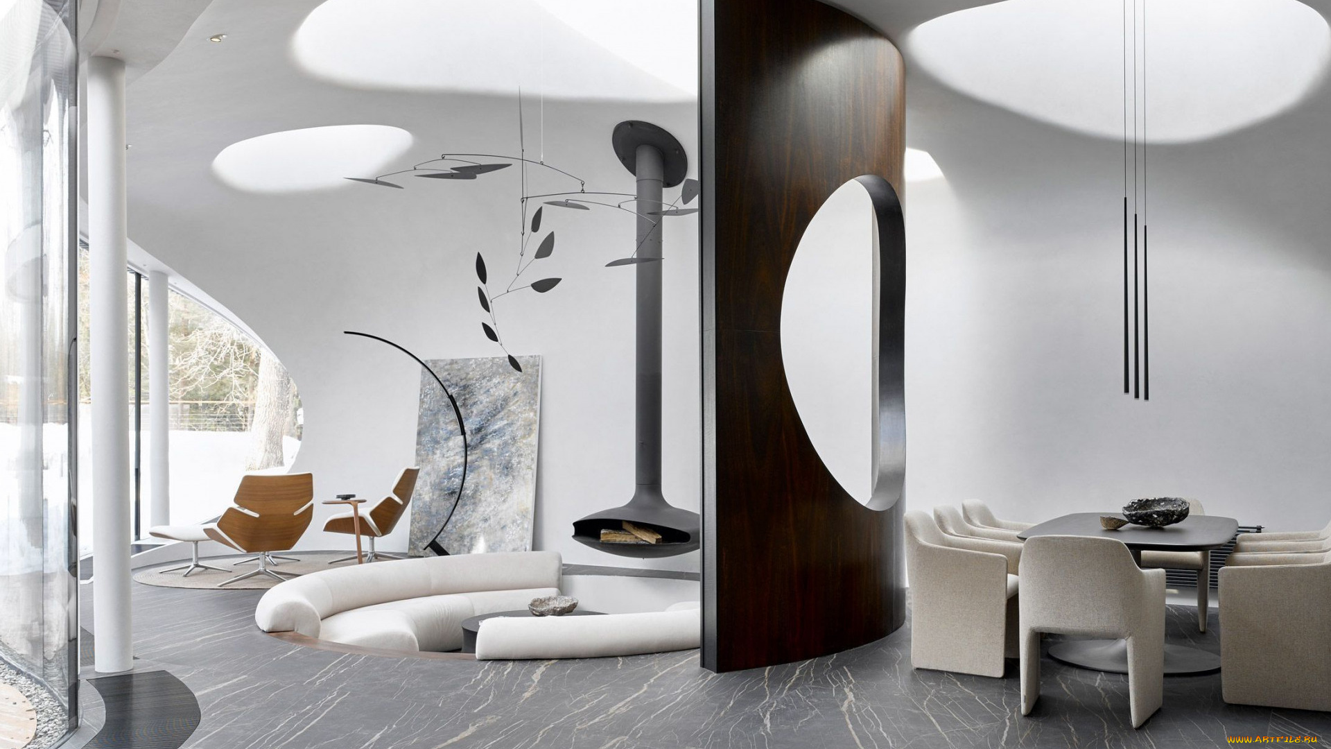 интерьер, гостиная, мягкий, уголок, камин