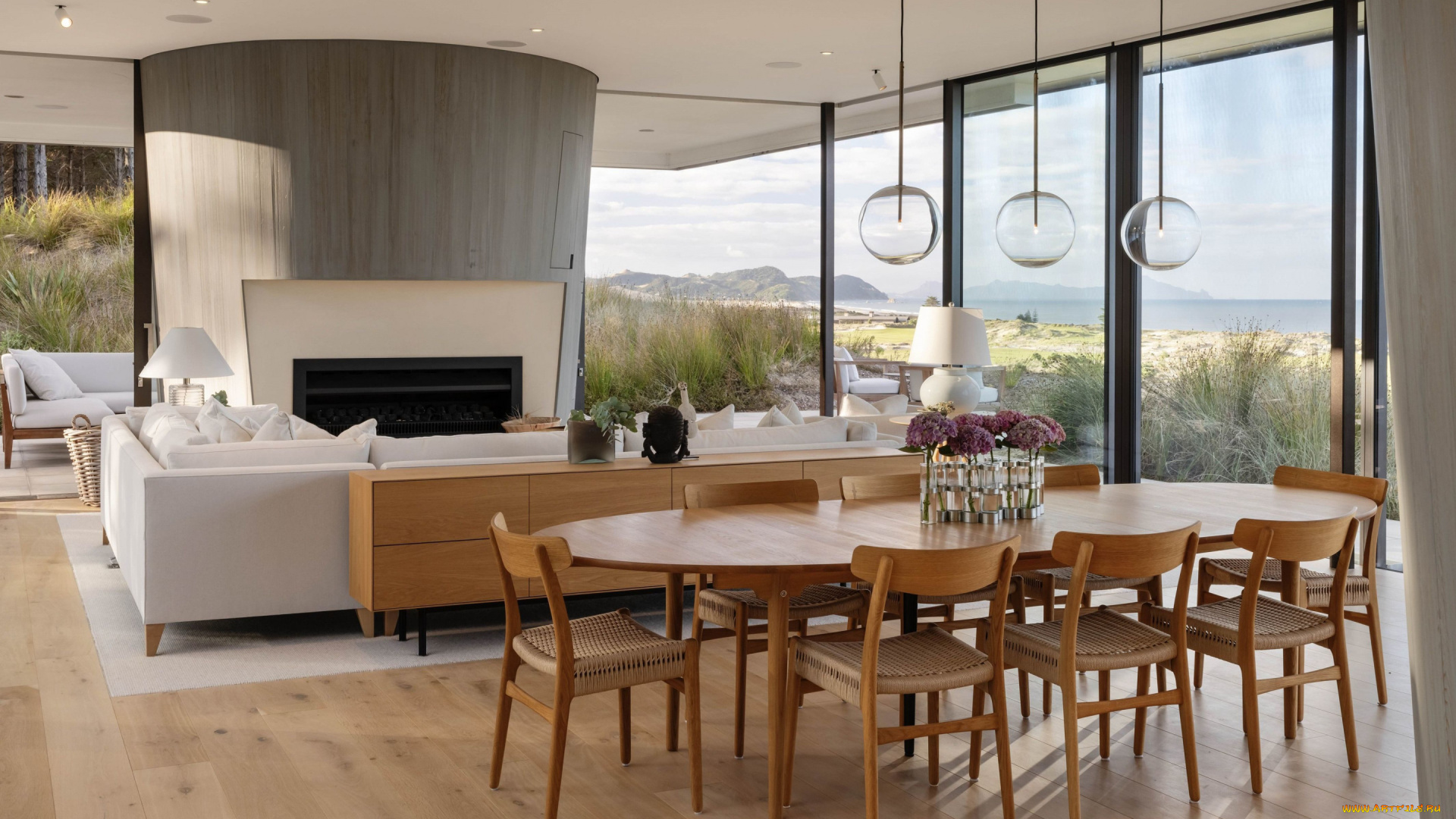 интерьер, столовая, обеденный, стол, стулья, мягкий, уголок