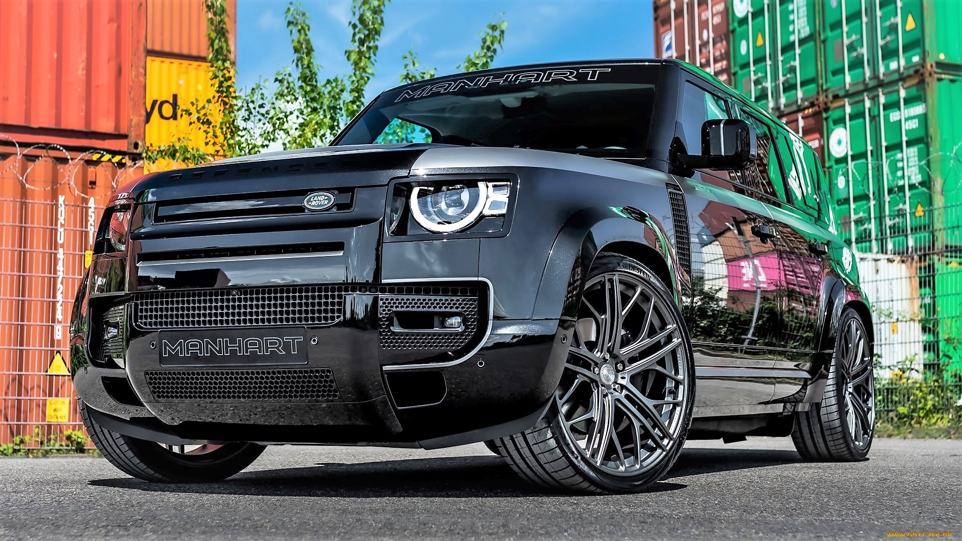 manhart, defender, dp500, автомобили, land-rover, черный, контейнеры