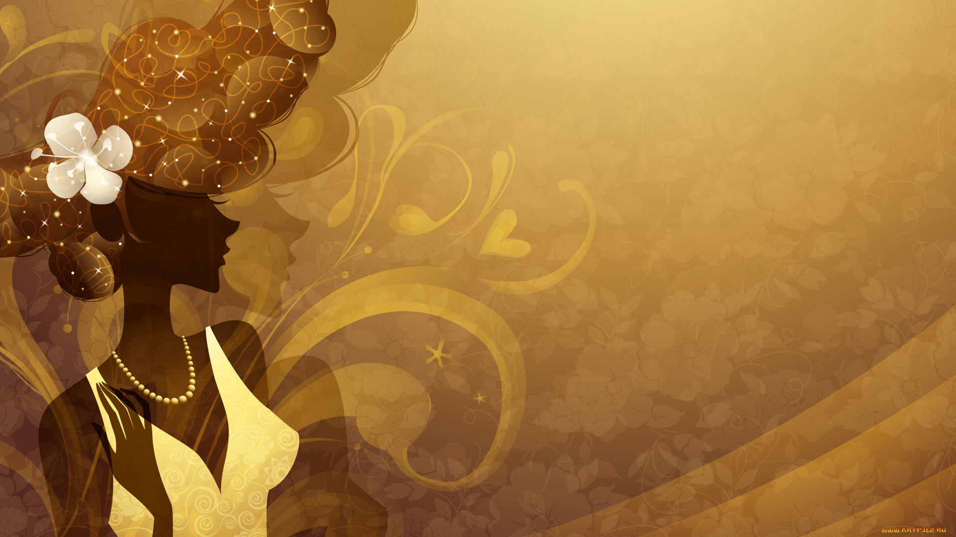 векторная, графика, девушки, , girls, девушка, цветок, бусы