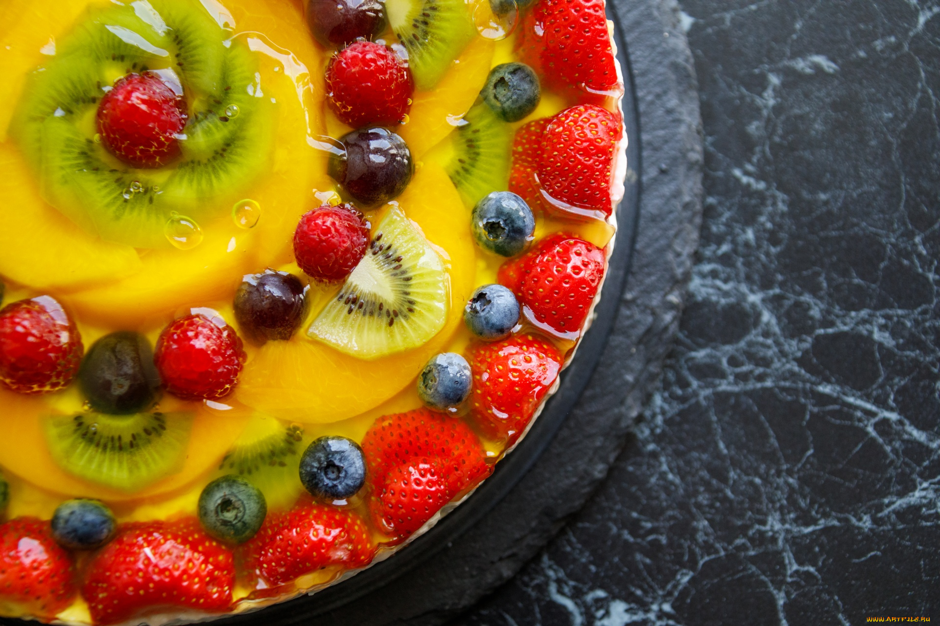 еда, торты, торт, желе, малина, клубника, киви