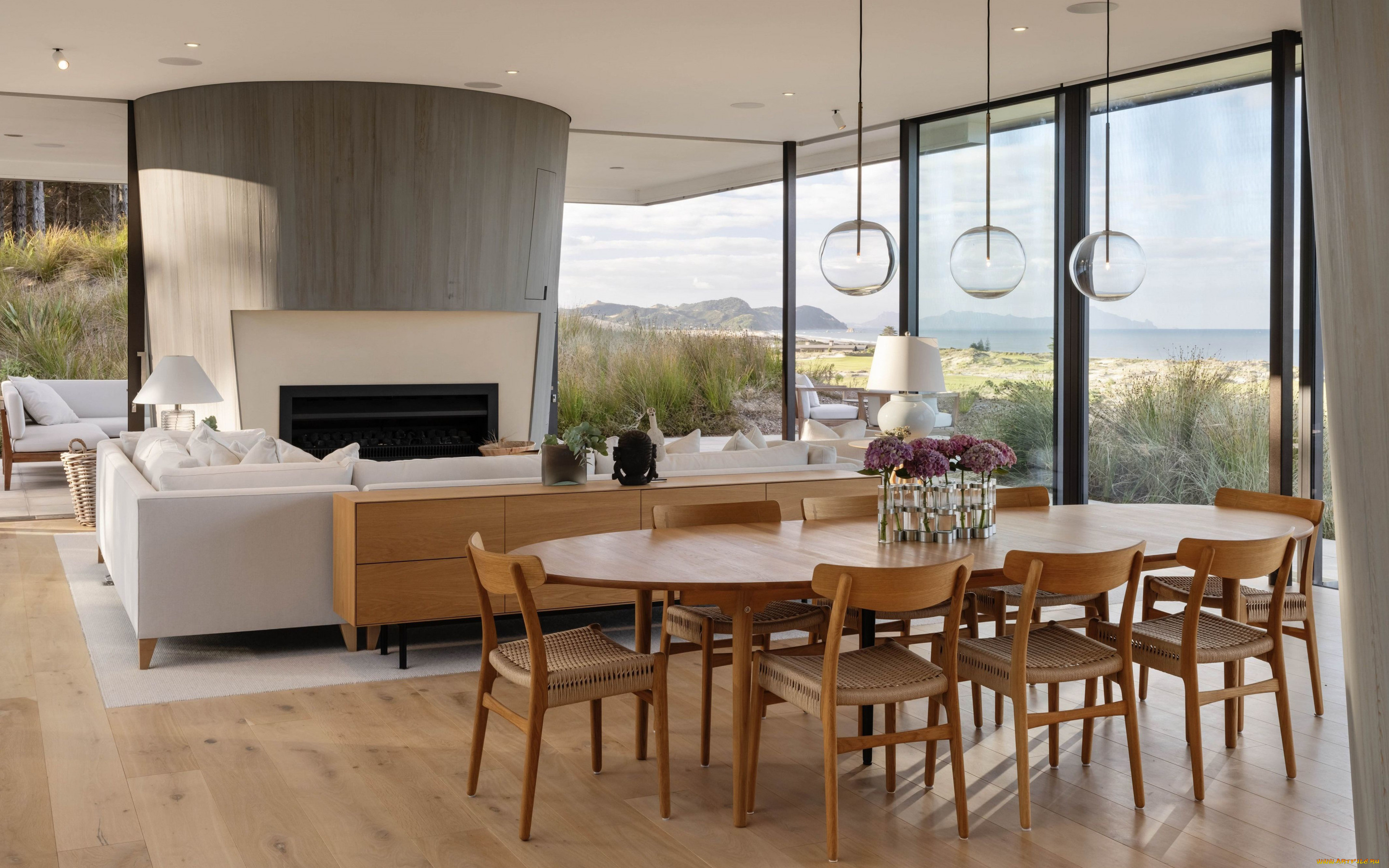 интерьер, столовая, обеденный, стол, стулья, мягкий, уголок