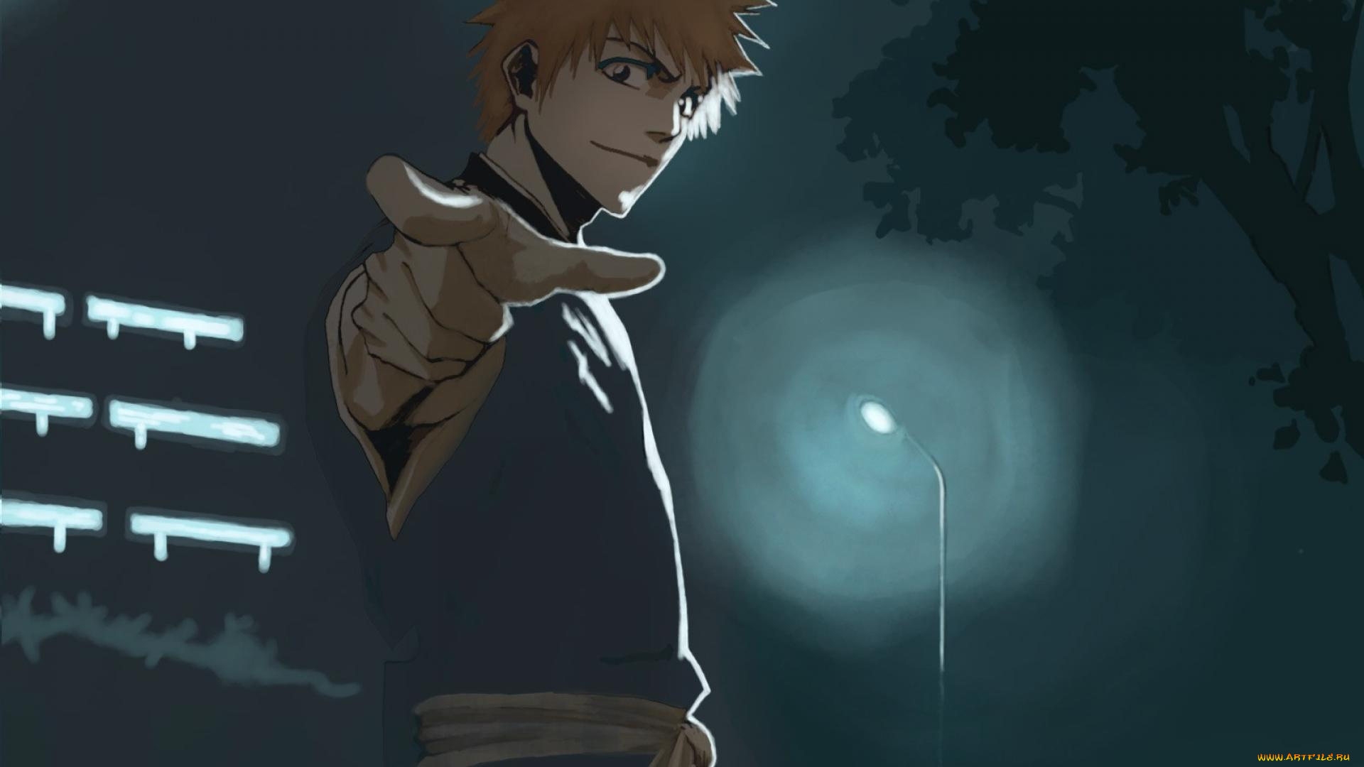 аниме, bleach, парень, жест, фонарь