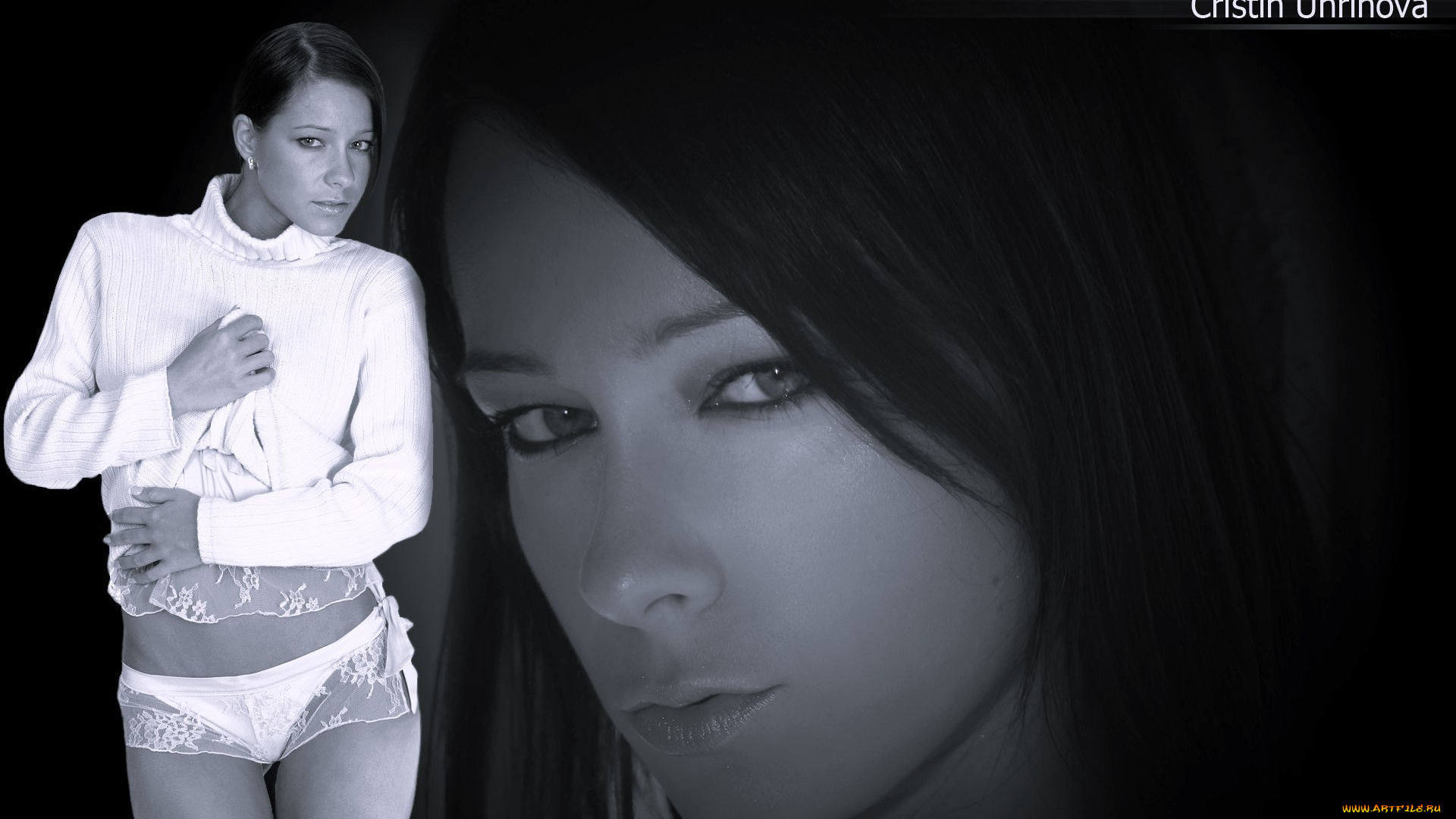 девушки, melisa, mendiny, , kristina, uhrinova, черно-белая, лицо, свитер, белье