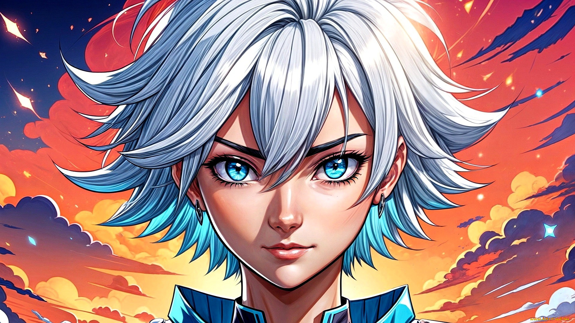 рисованное, комиксы, девушка, лицо, закат