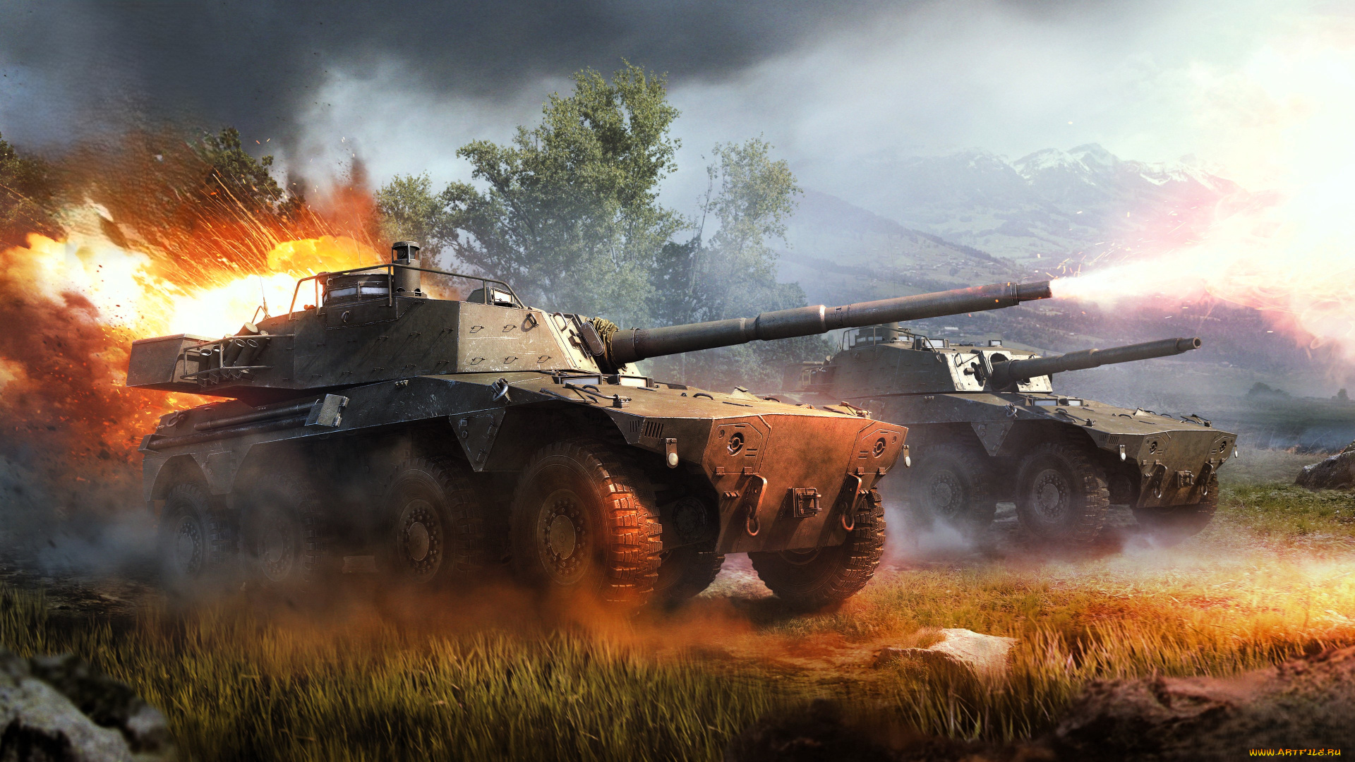 видео, игры, war, thunder, техника, огонь, выстрелы, дерево