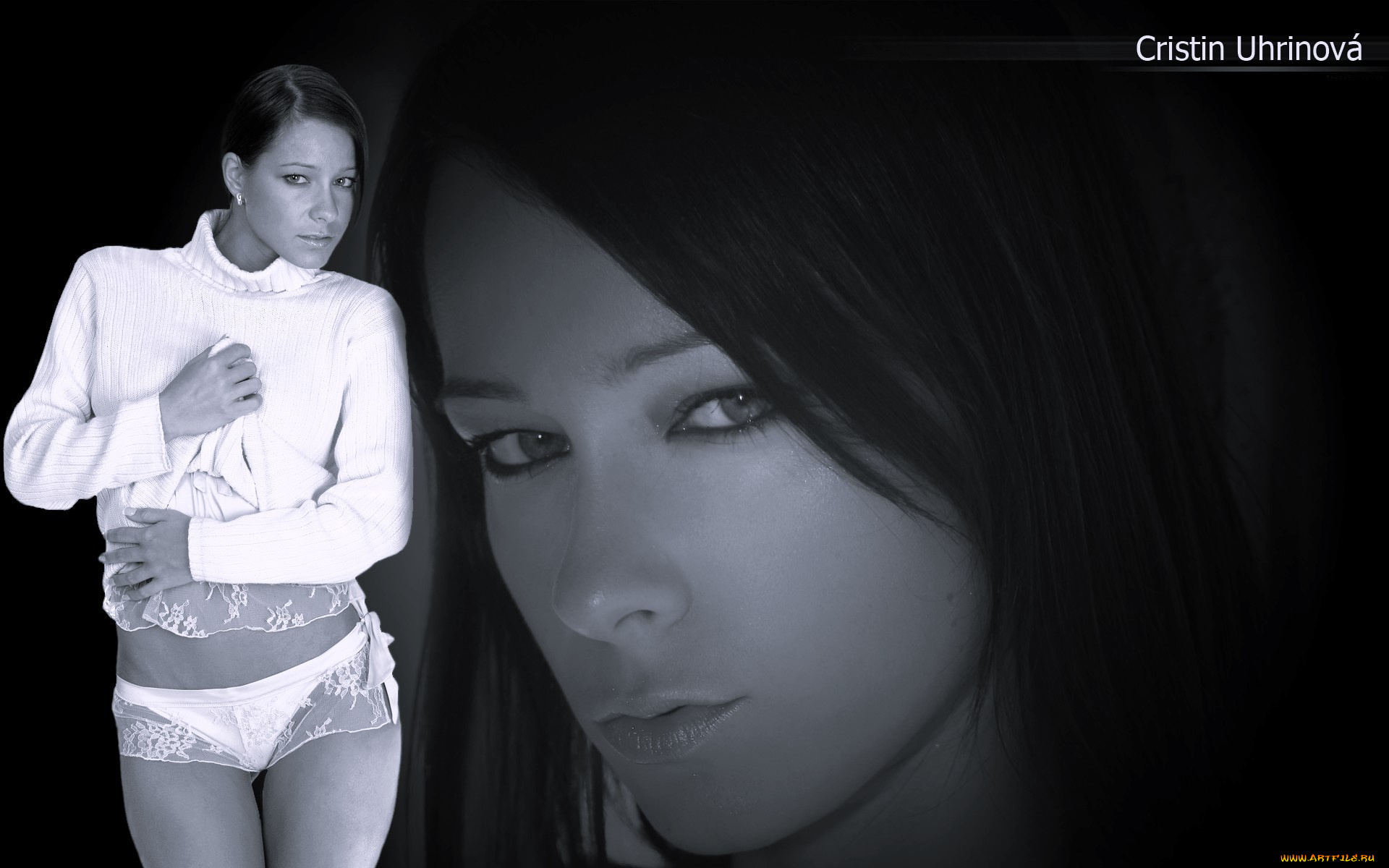 девушки, melisa, mendiny, , kristina, uhrinova, черно-белая, лицо, свитер, белье