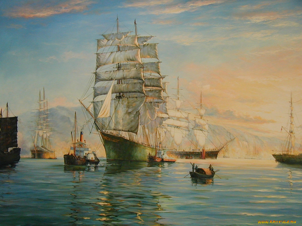корабли, рисованные