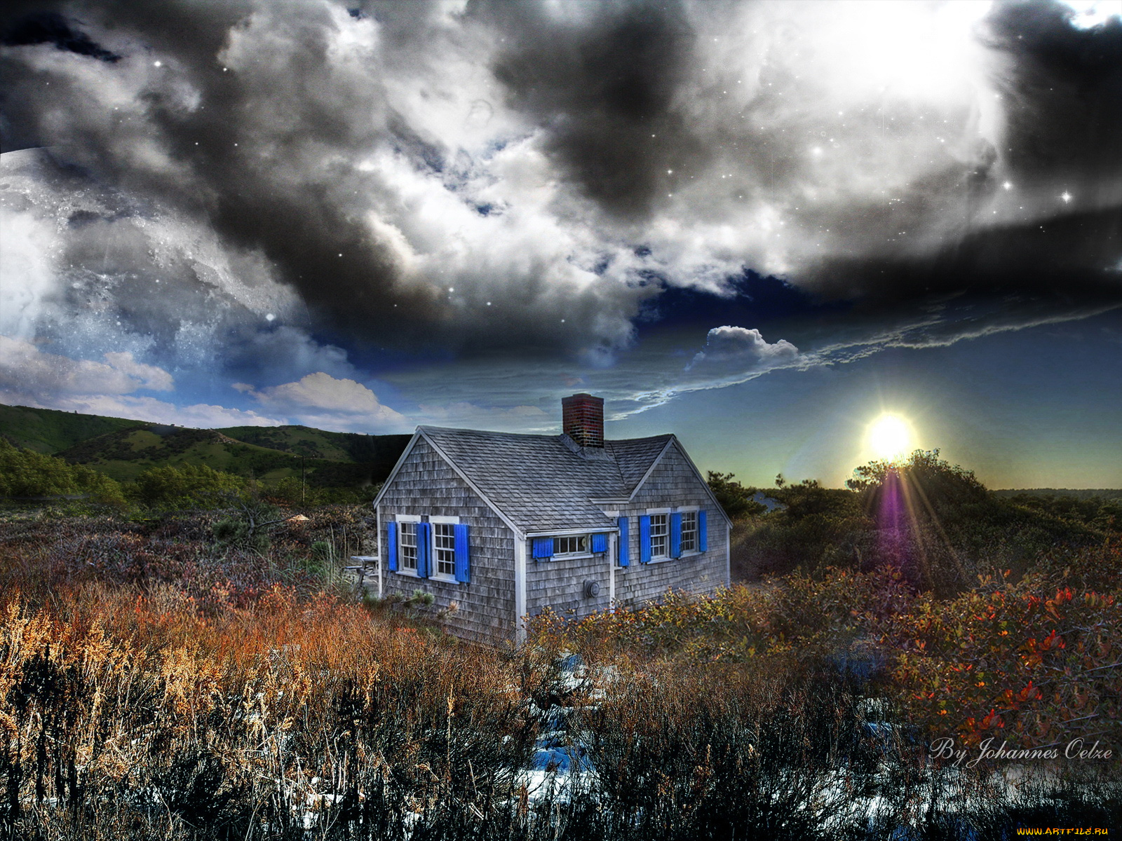 разное, сооружения, постройки, лучи, дом, облака