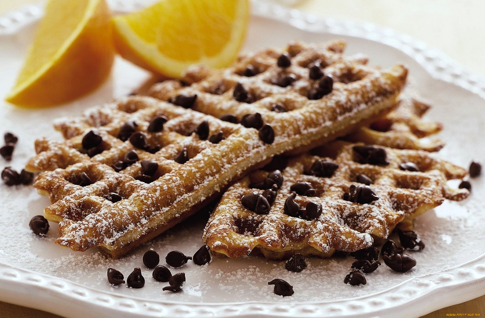 еда, пирожные, кексы, печенье, апельсин, сахарная, пудра, шоколад, вафли