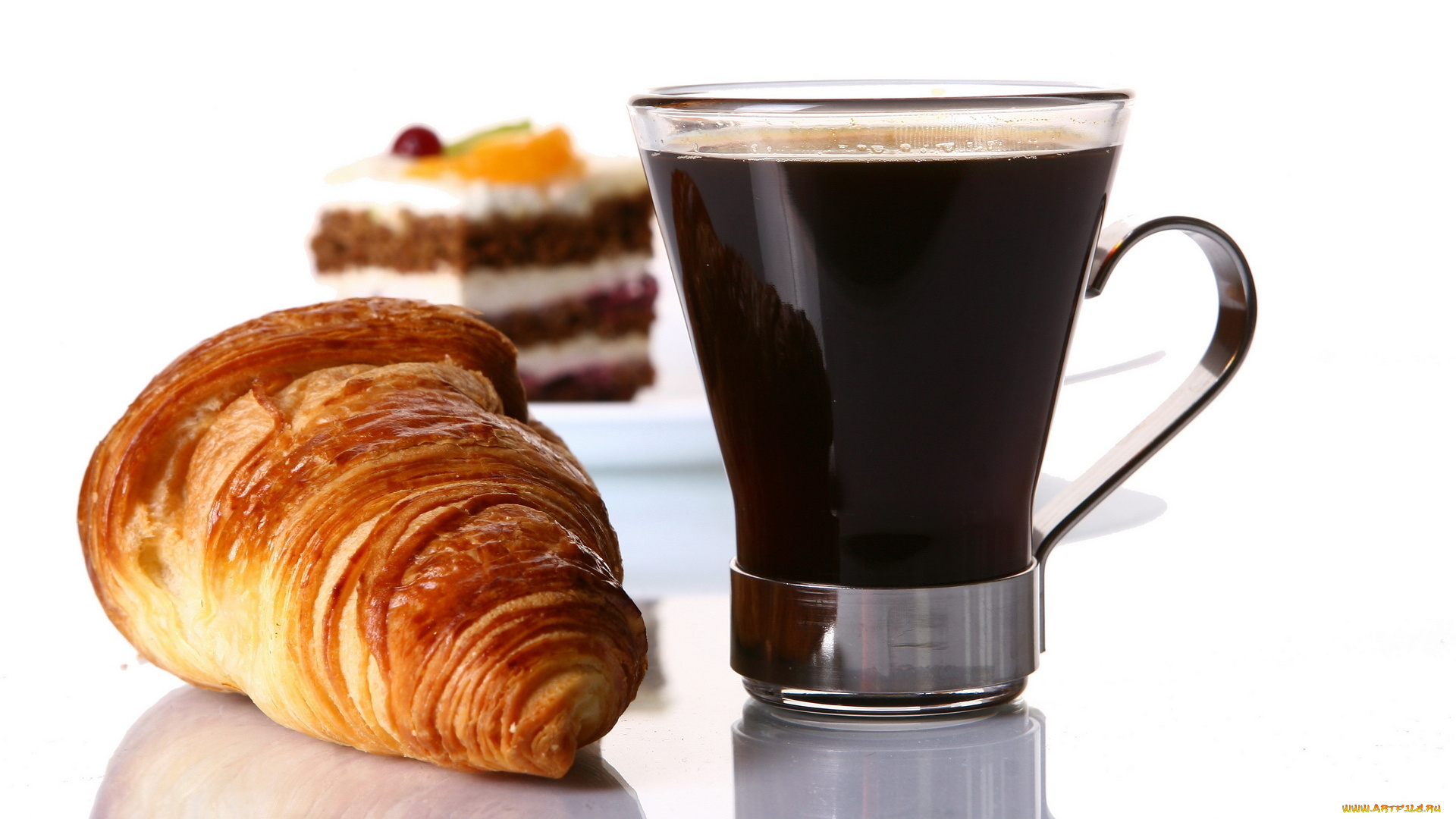 еда, кофе, кофейные, зёрна, рогалик, стакан