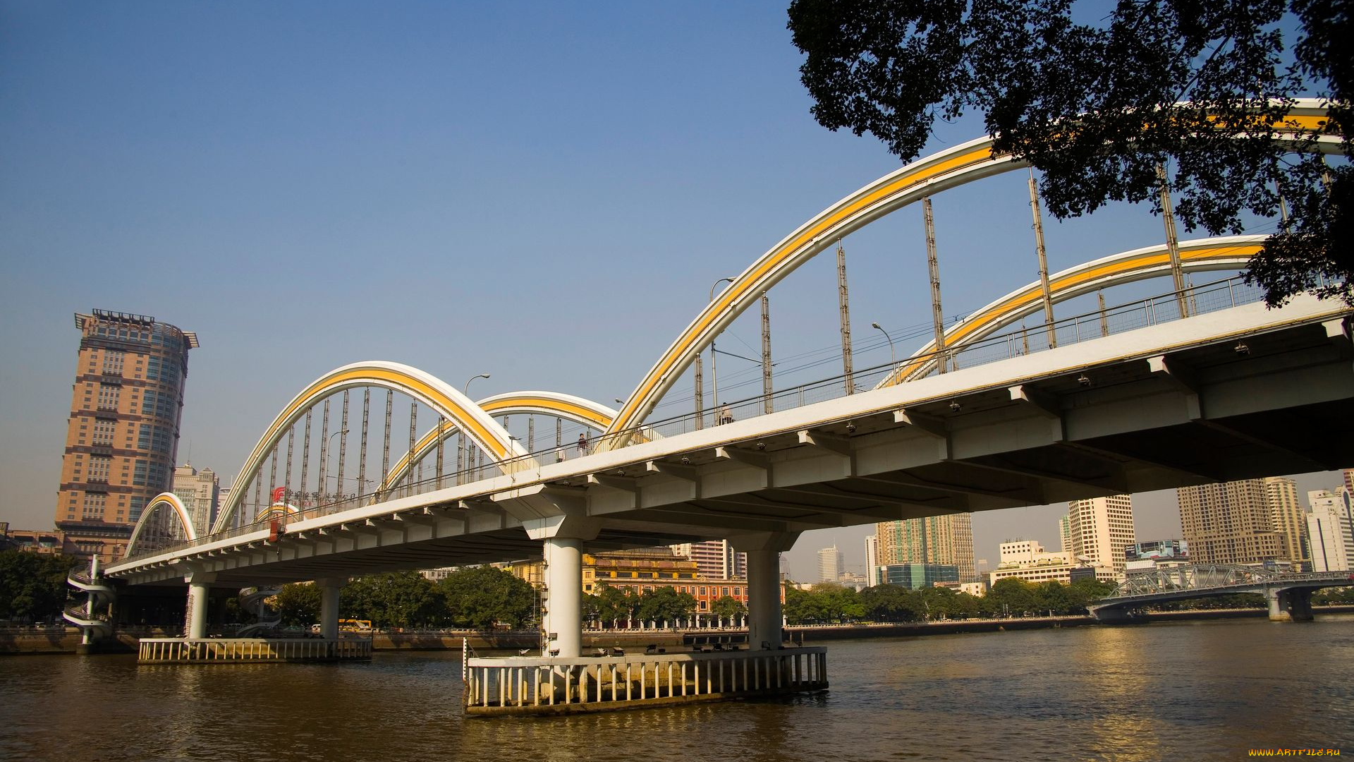 города, мосты, китай, гуанчжоу