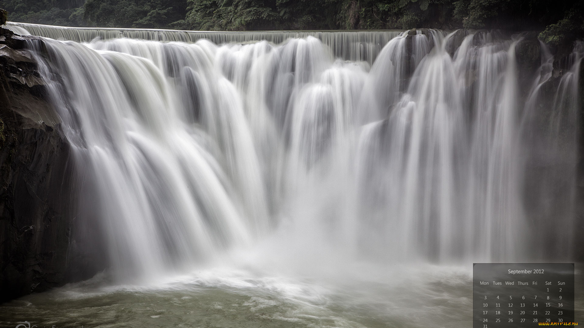 календари, природа, поток, вода, водопад