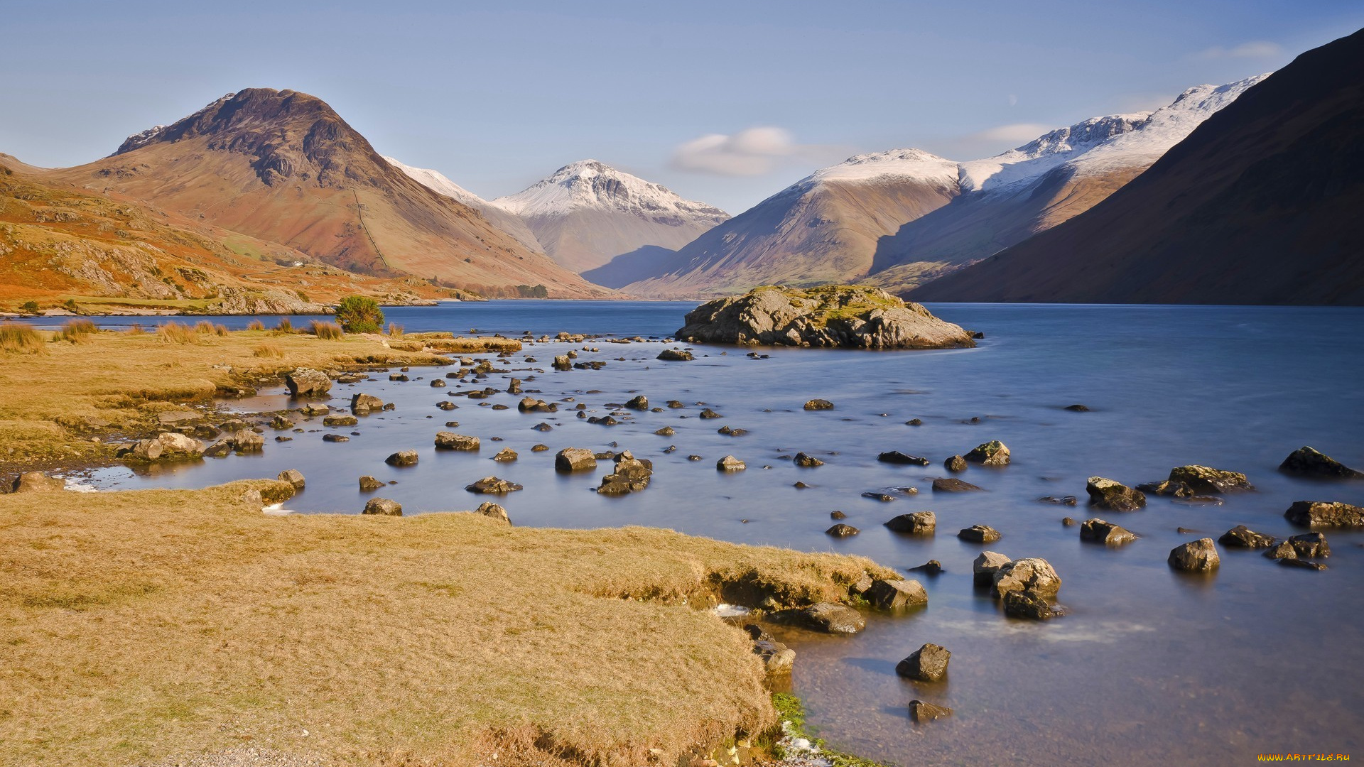 природа, реки, озера, камни, вода, озеро, осень, горы, снег, вершины